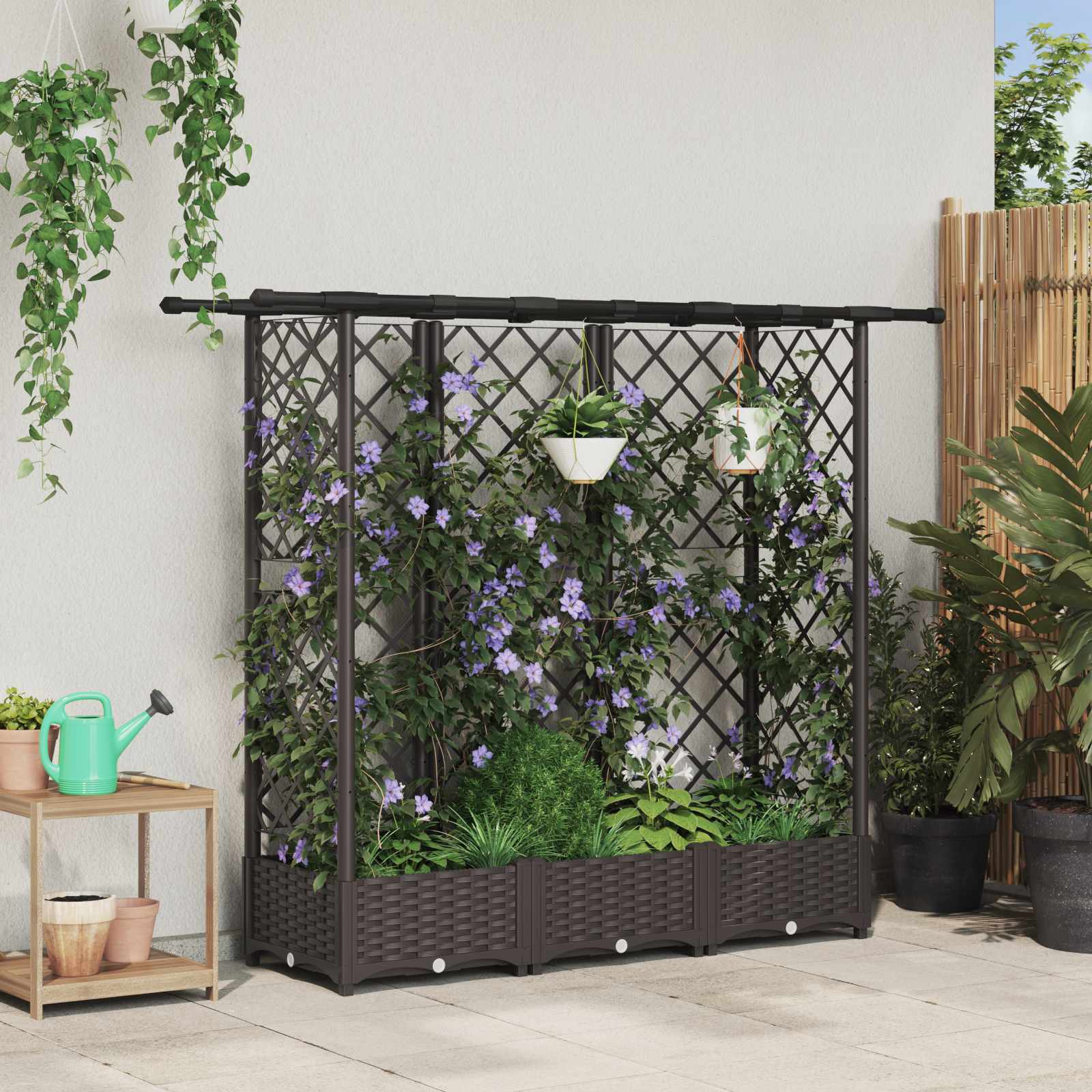 Letto Rialzato con Griglia e Tetto Marrone 164 x 40 x 123 cm PP | homemem39