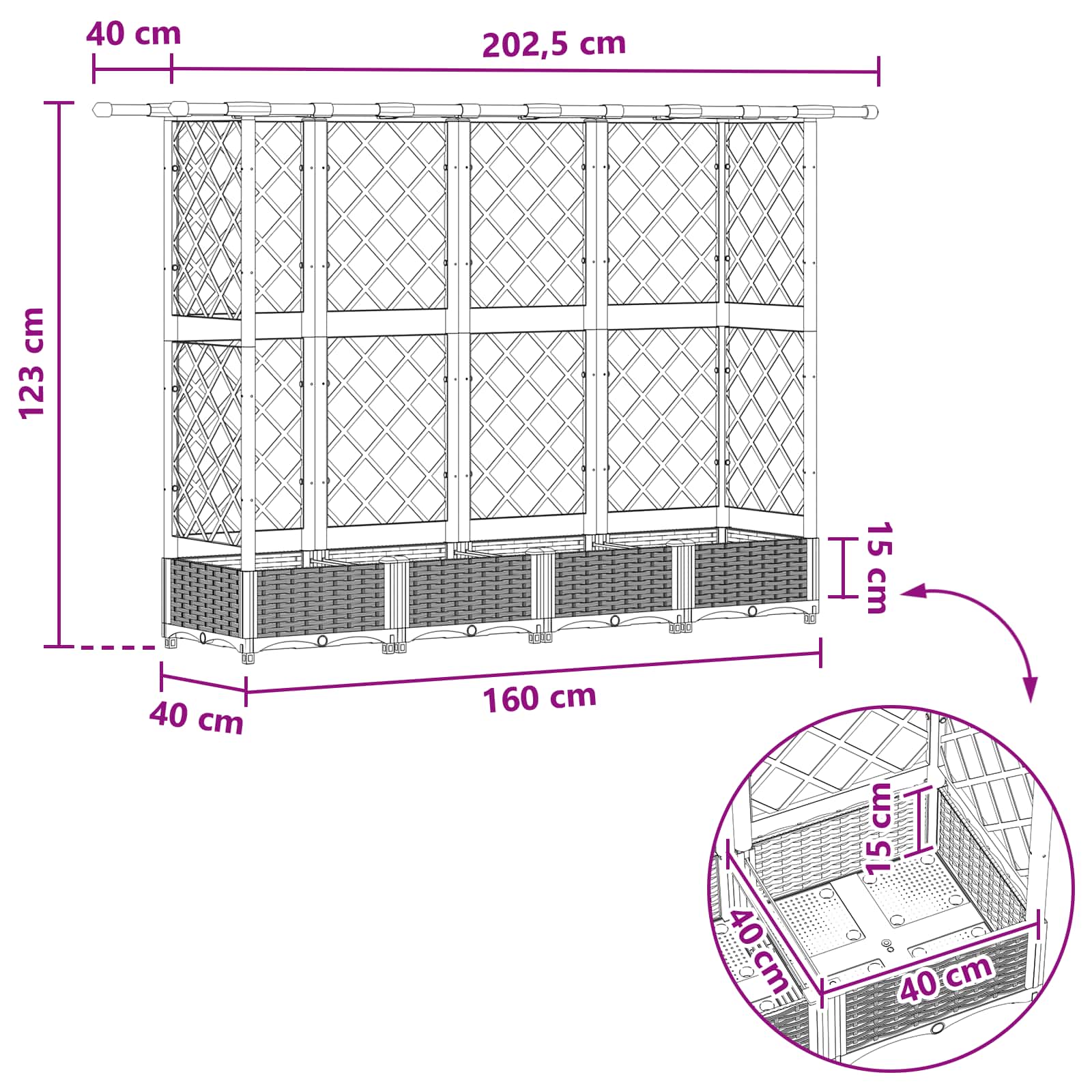 Letto Rialzato con Griglia e Tetto Marrone 202,5 x 40 x 123 cm | homemem39