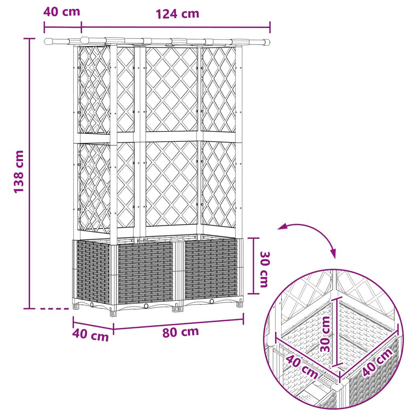 Letto Rialzato con Griglia e Tetto Marrone 124 x 40 x 138 cm PP | homemem39