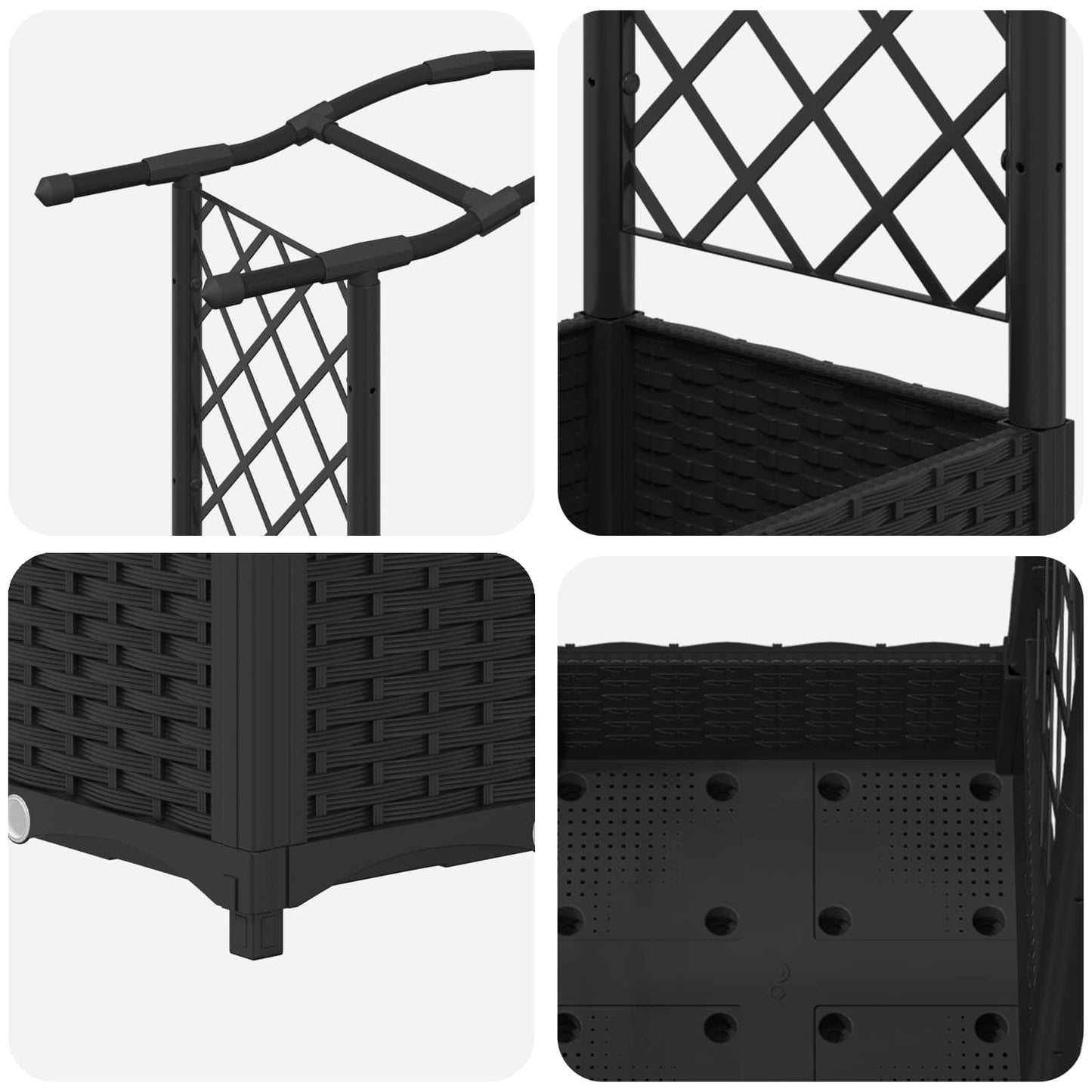 Letto Rialzato con Griglia e Tetto Nero 124 x 40 x 125 cm PP | homemem39