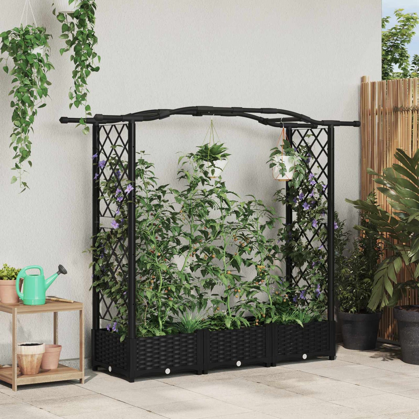 Letto Rialzato con Griglia e Tetto Nero 169 x 40 x 125 cm PP | homemem39