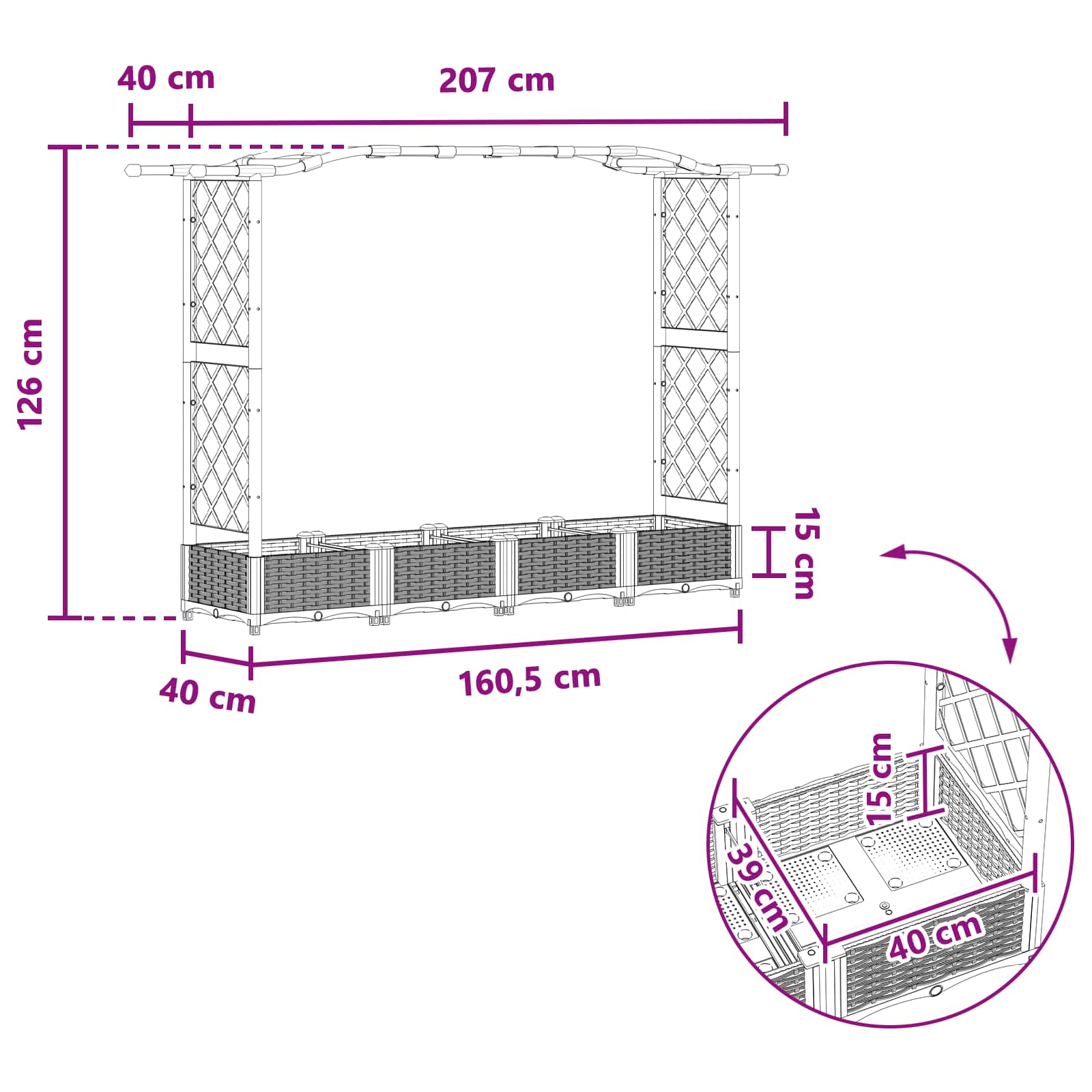 Letto Rialzato con Griglia e Tetto Nero 207 x 40 x 126 cm PP | homemem39
