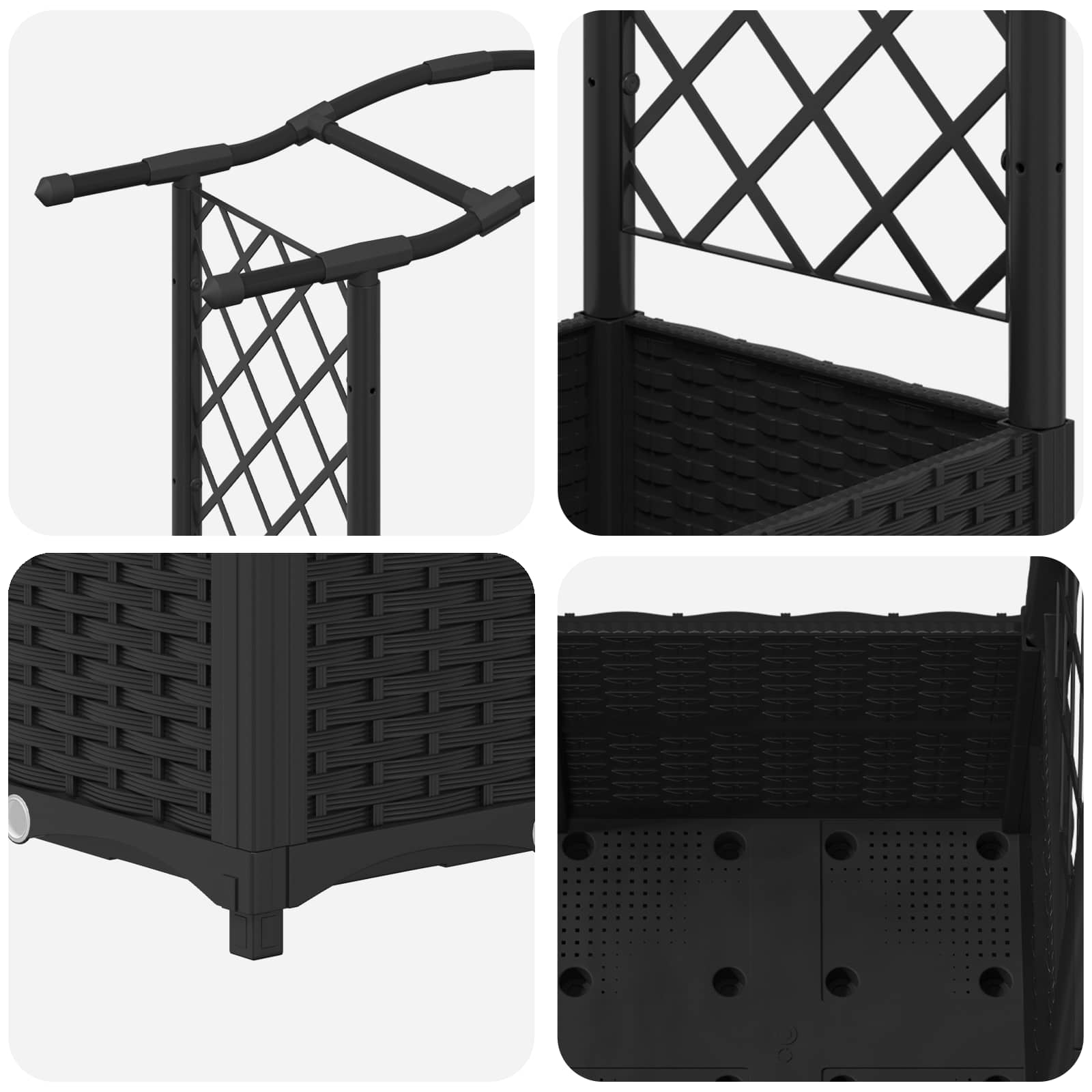 Letto Rialzato con Griglia e Tetto Nero 164 x 40 x 142 cm PP | homemem39