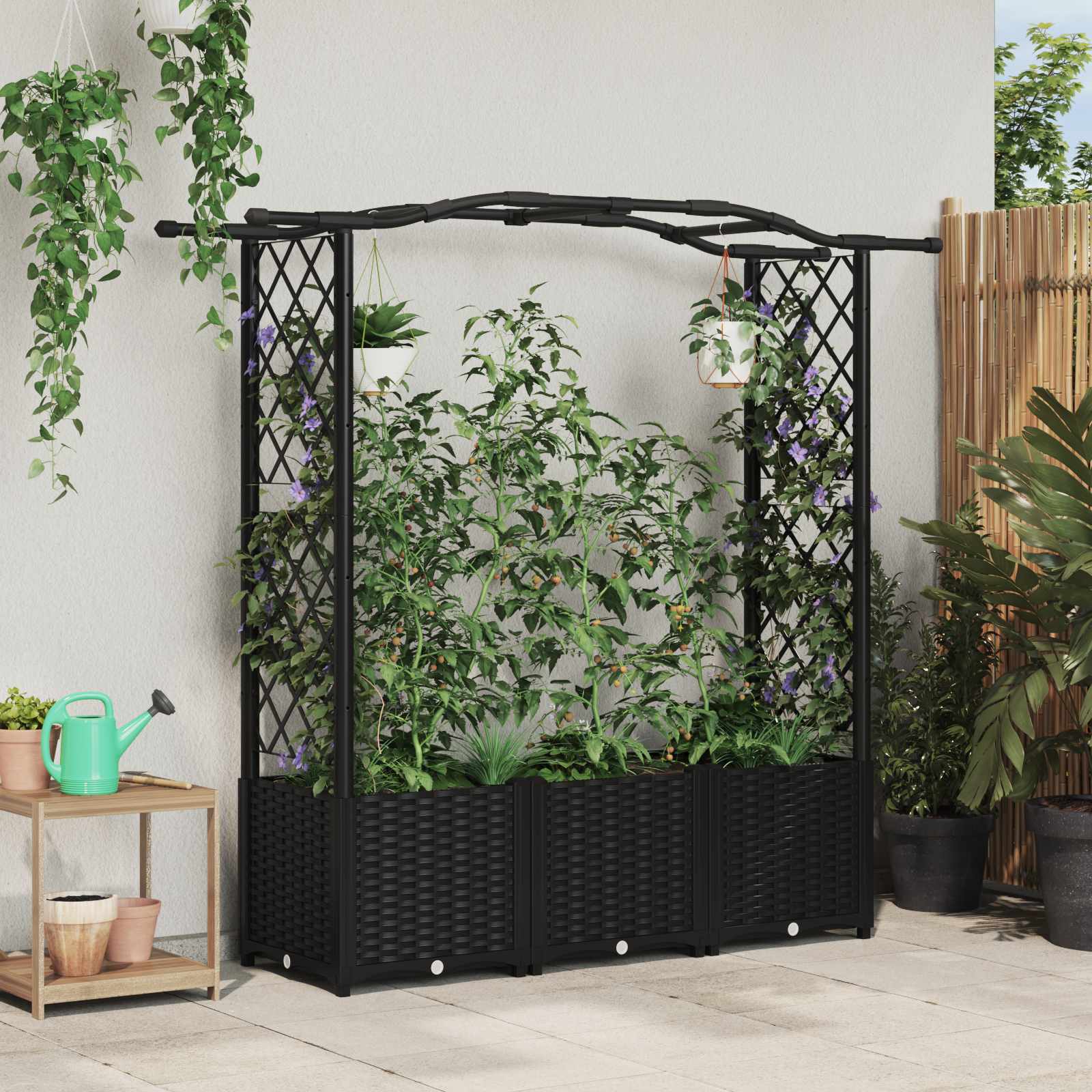 Letto Rialzato con Griglia e Tetto Nero 164 x 40 x 142 cm PP | homemem39