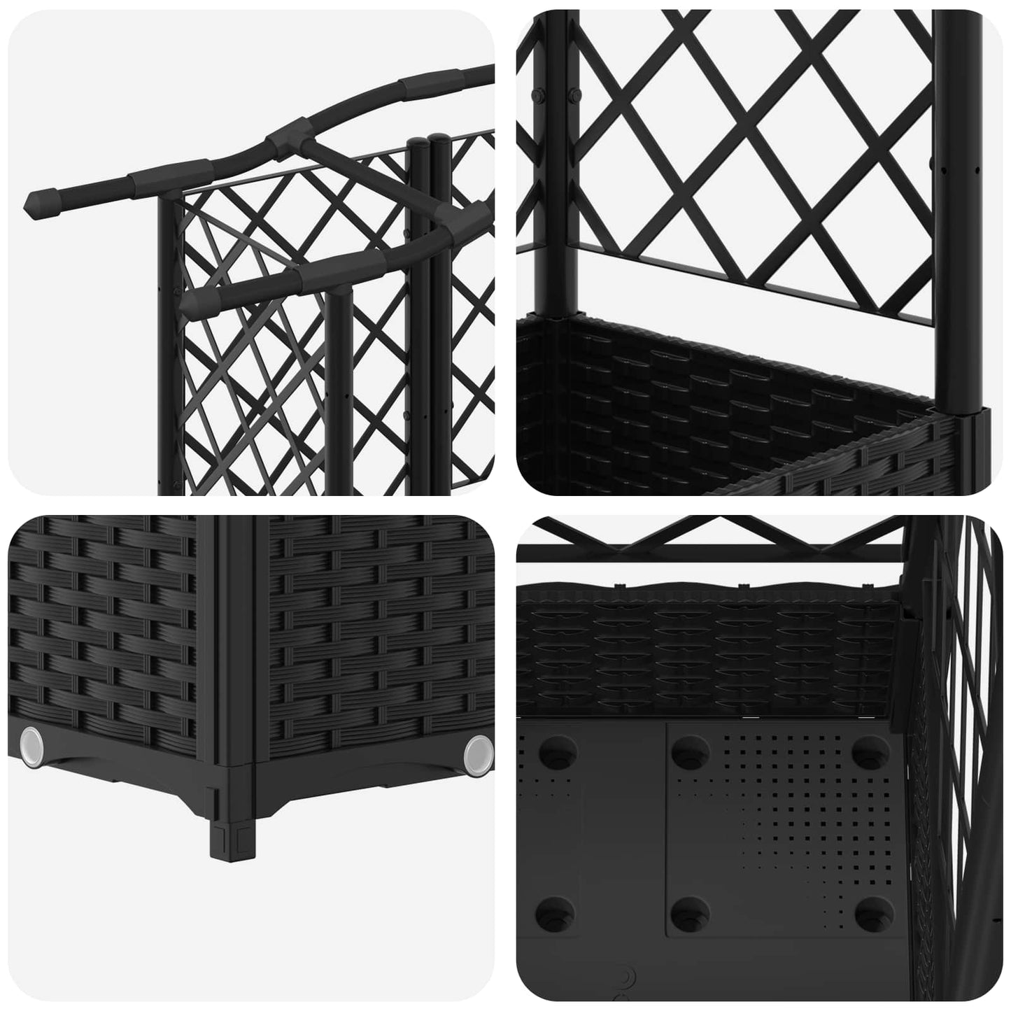 Letto Rialzato con Griglia e Tetto Nero 203,5 x 40 x 125 cm PP | homemem39