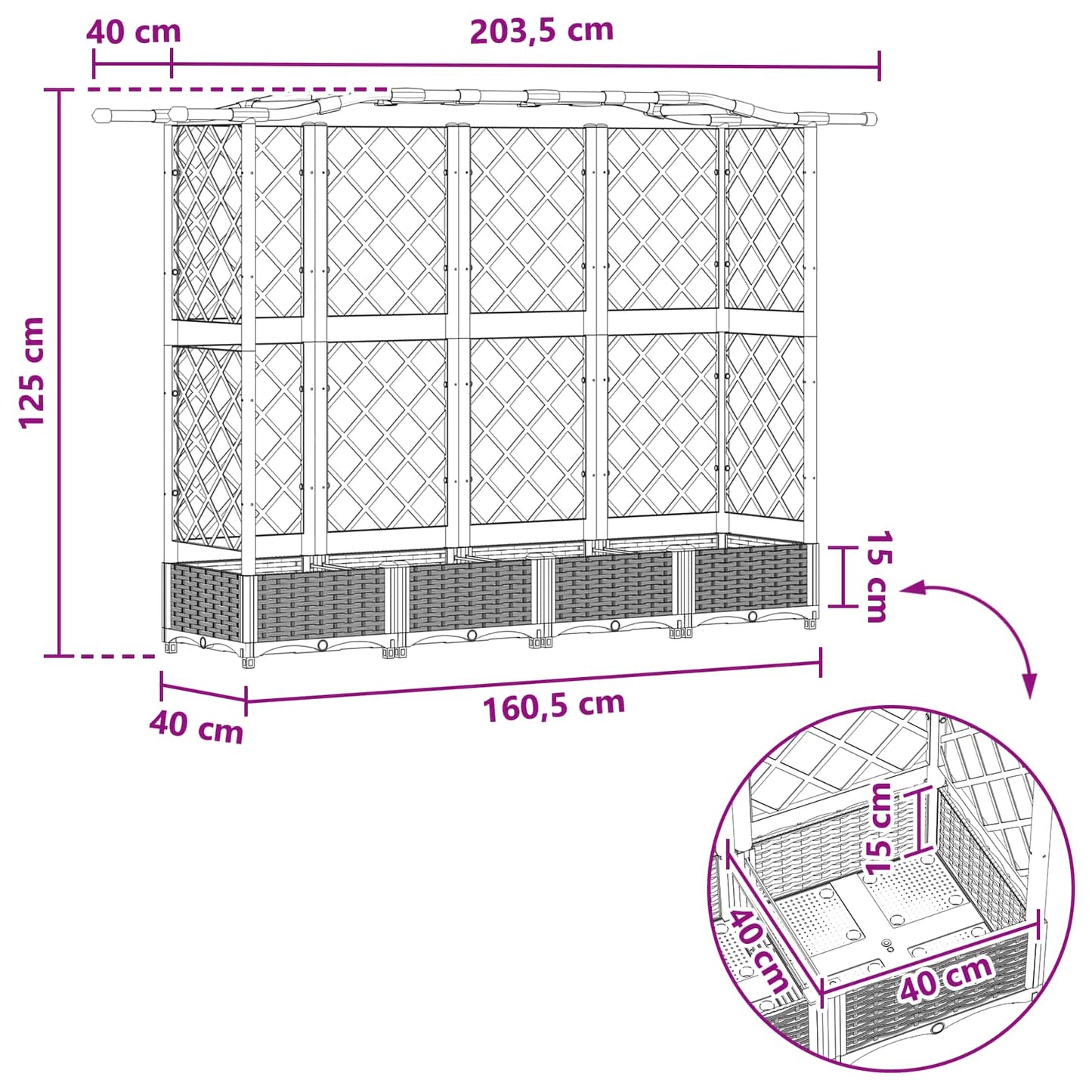 Letto Rialzato con Griglia e Tetto Nero 203,5 x 40 x 125 cm PP | homemem39