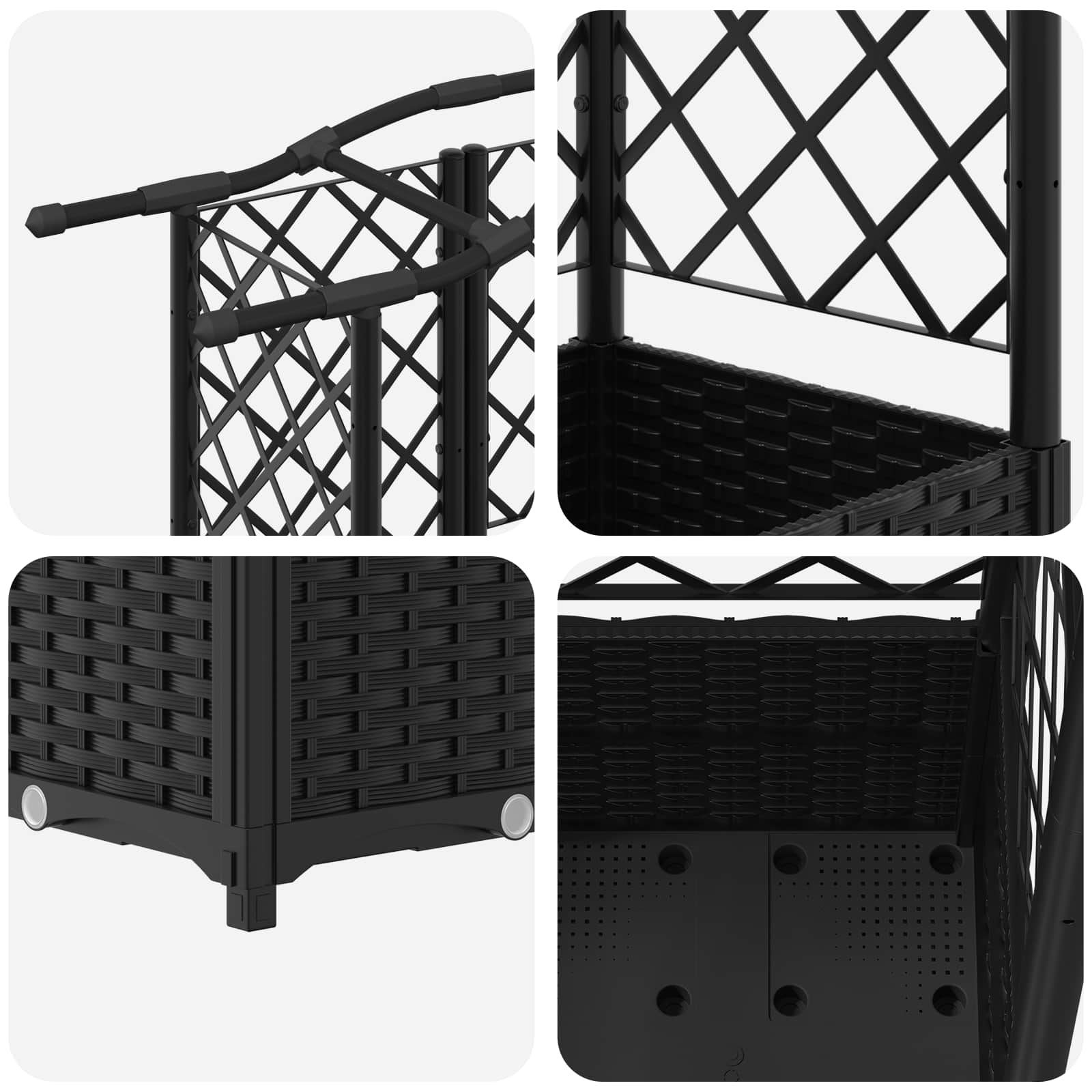 Letto Rialzato con Griglia e Tetto Nero 122 x 40 x 141 cm PP | homemem39