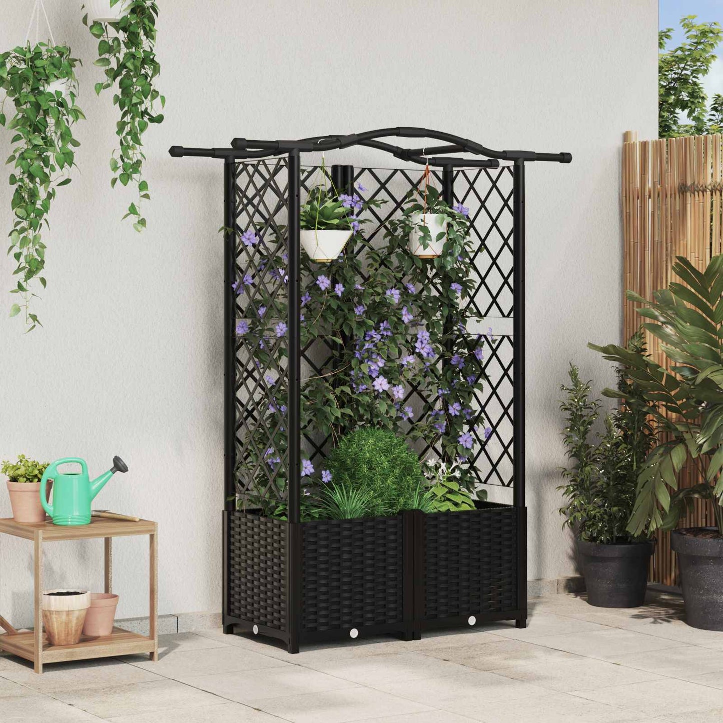 Letto Rialzato con Griglia e Tetto Nero 122 x 40 x 141 cm PP | homemem39