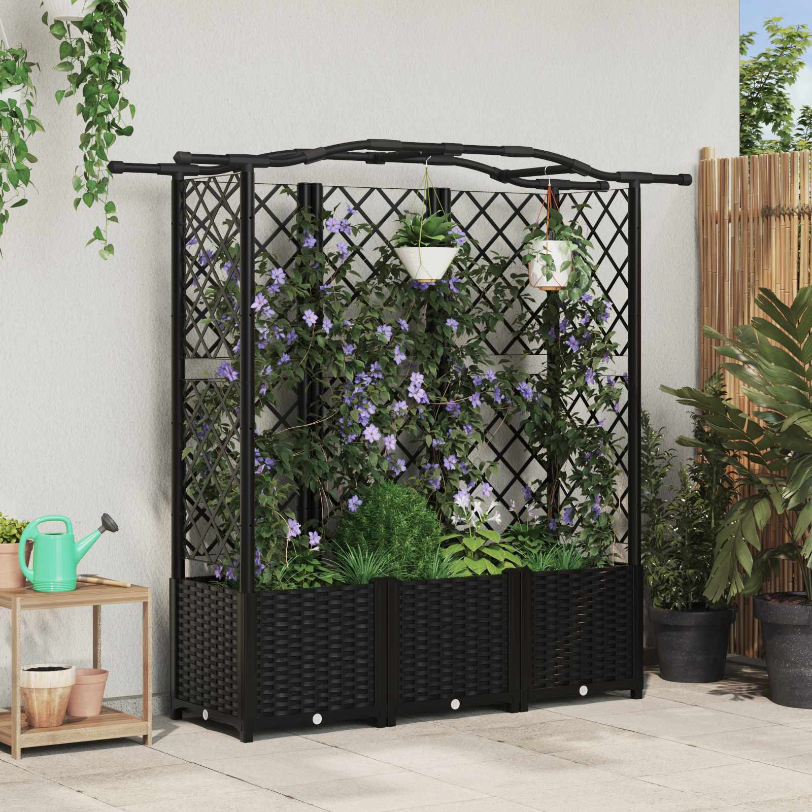 Letto Rialzato con Griglia e Tetto Nero 163 x 40 x 141 cm PP | homemem39