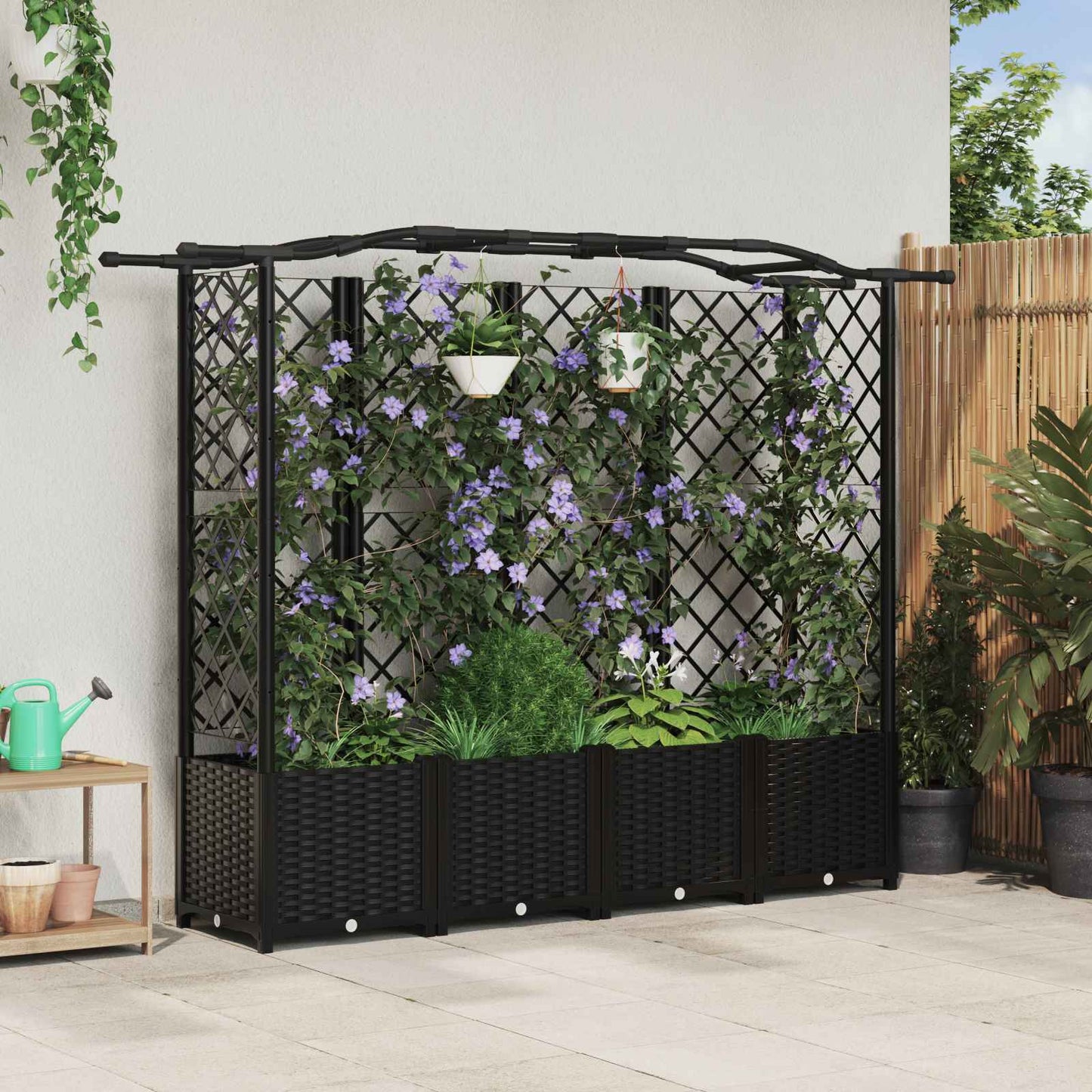 Letto Rialzato con Griglia e Tetto Nero 204 x 40 x 141 cm PP | homemem39