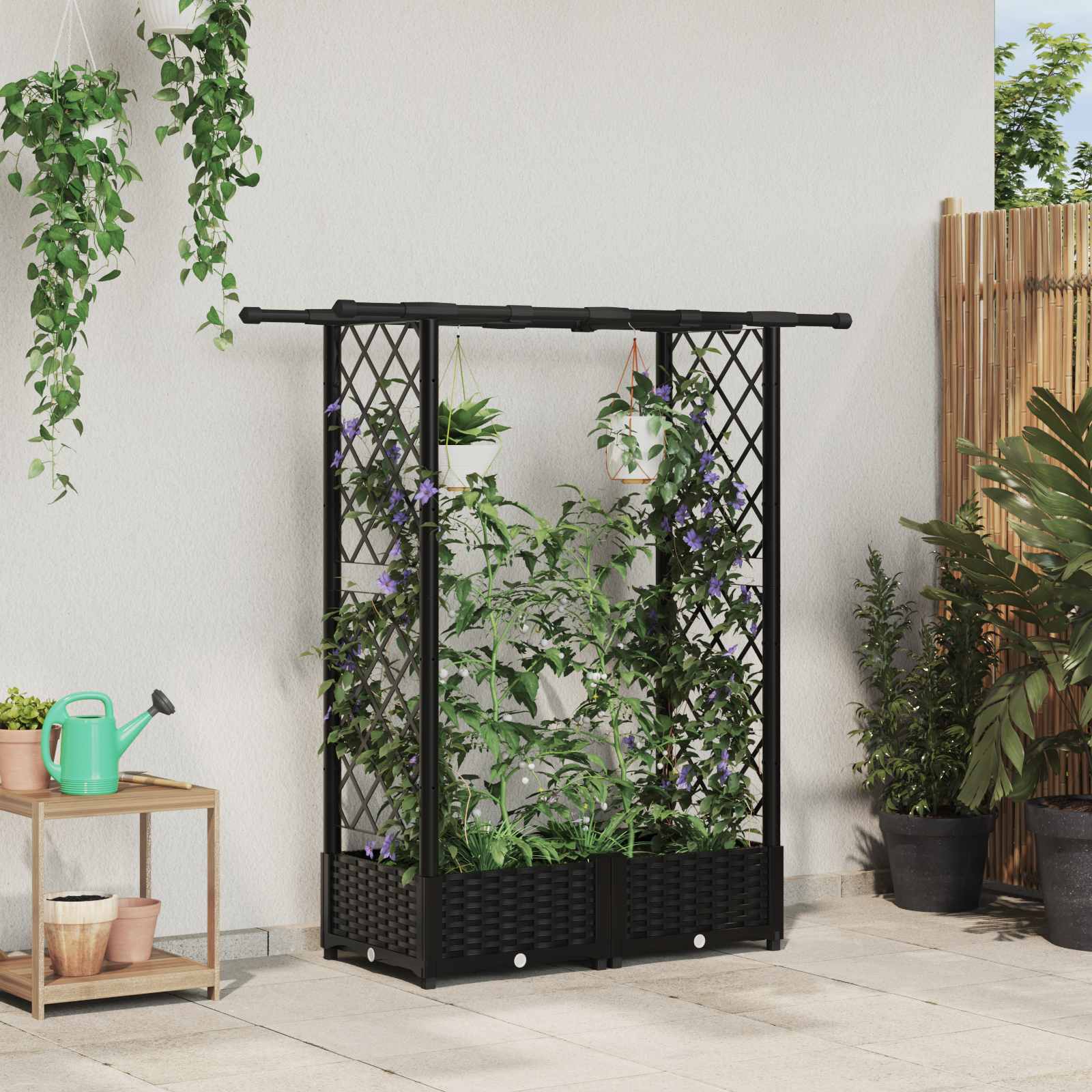 Letto Rialzato con Griglia e Tetto Nero 122,5 x 40 x 123 cm PP | homemem39