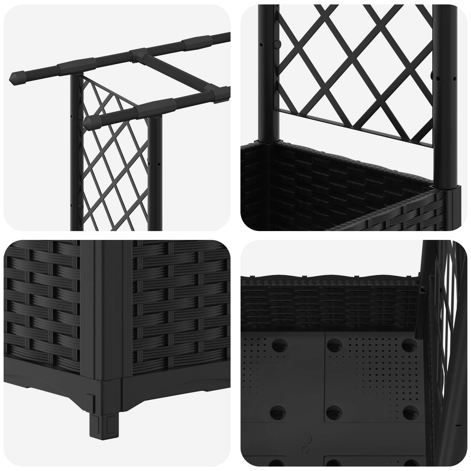 Letto Rialzato con Griglia e Tetto Nero 164 x 40 x 123 cm PP | homemem39