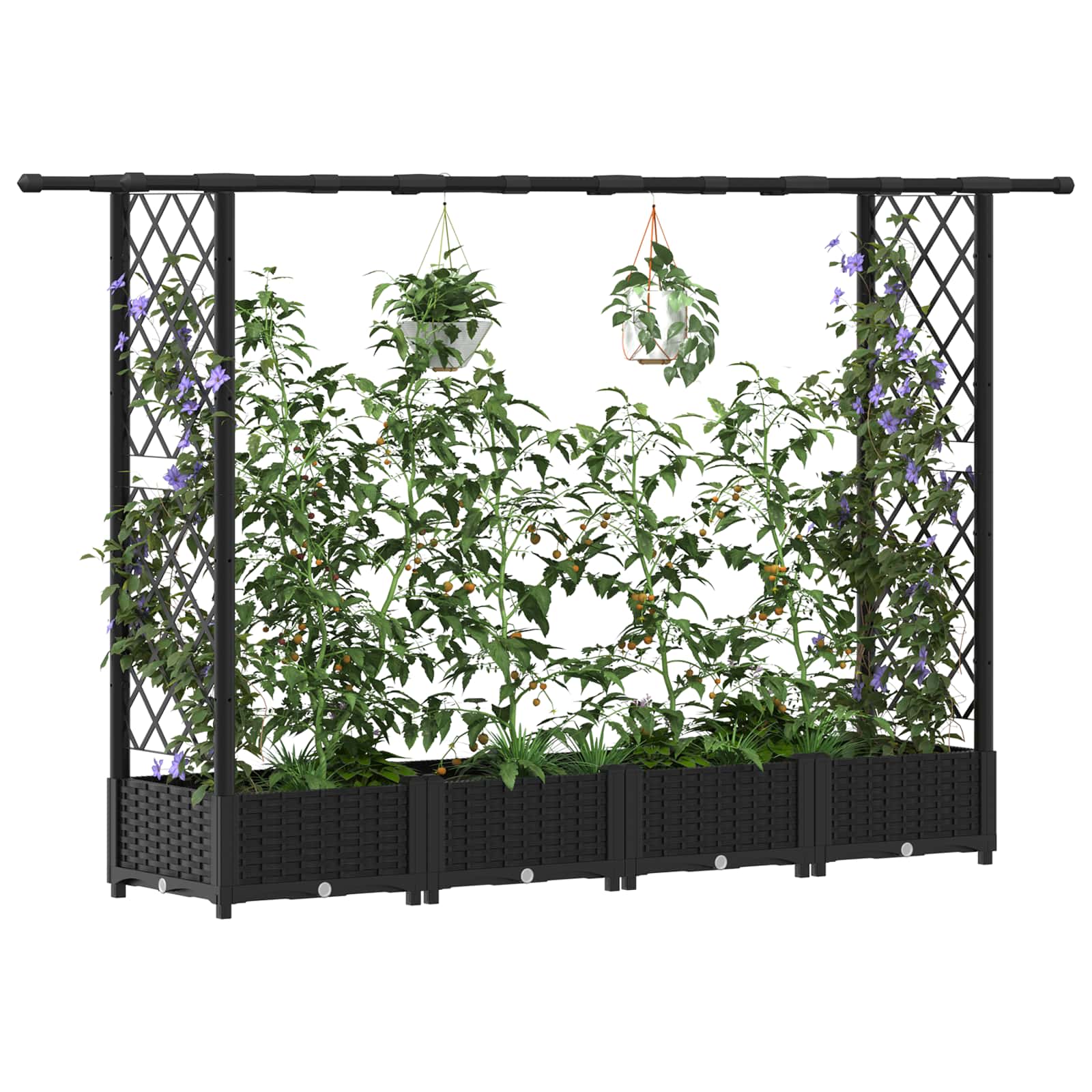 Letto Rialzato con Griglia e Tetto Nero 203 x 40 x 123 cm PP | homemem39