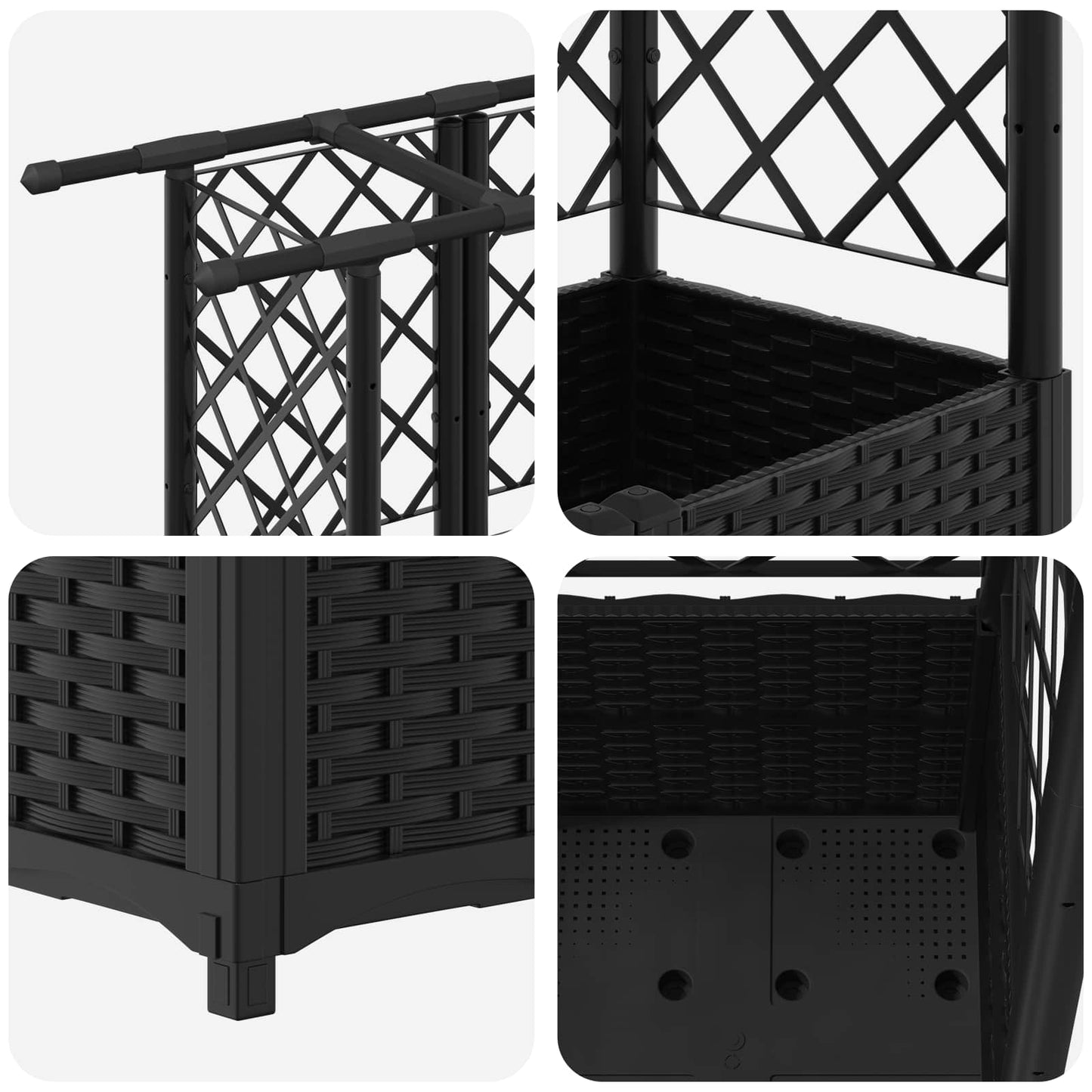 Letto Rialzato con Griglia e Tetto Nero 162,5 x 40 x 138 cm PP | homemem39
