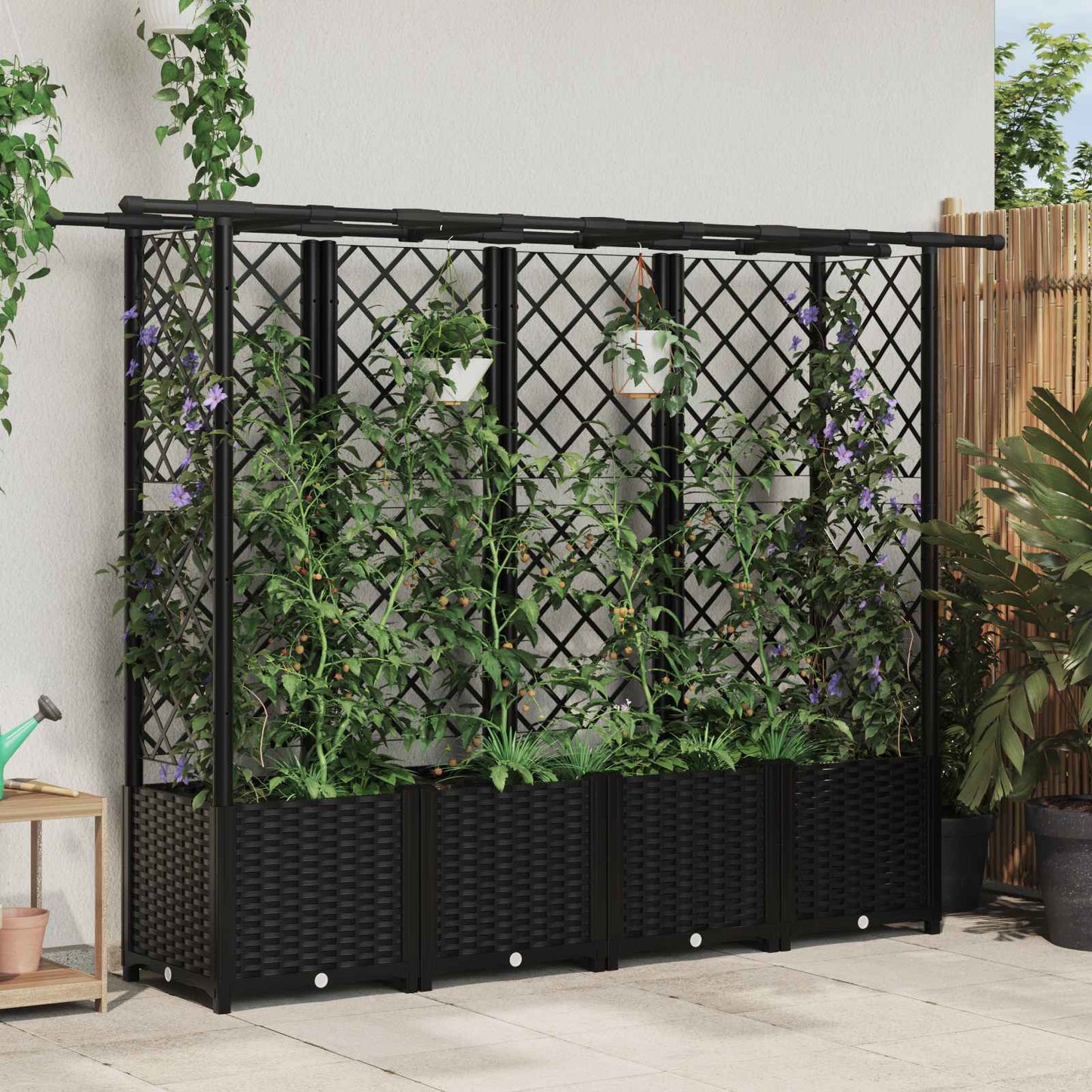 Letto Rialzato con Griglia e Tetto Nero 203 x 40 x 138 cm PP | homemem39