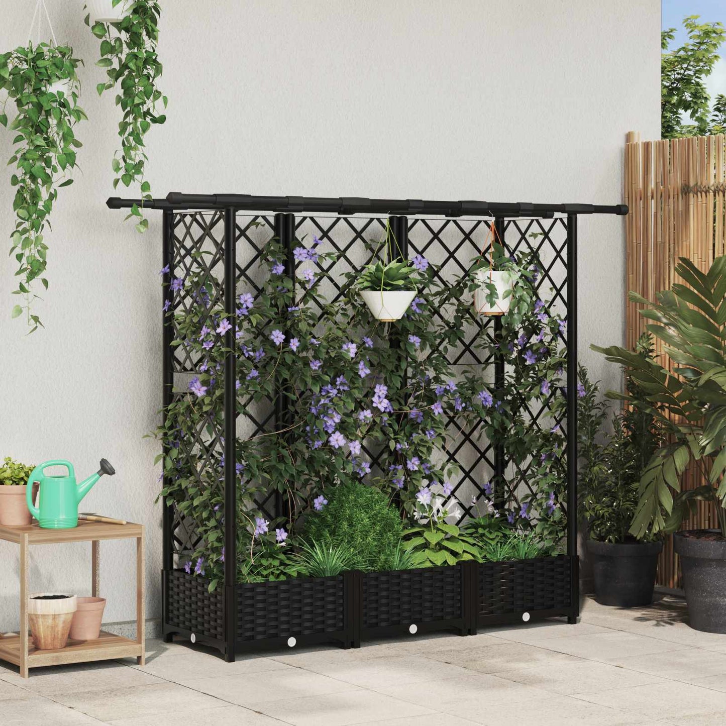 Letto Rialzato con Griglia e Tetto Nero 164 x 40 x 123 cm PP | homemem39