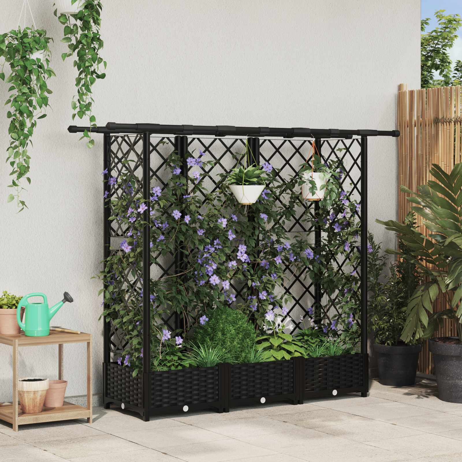 Letto Rialzato con Griglia e Tetto Nero 164 x 40 x 123 cm PP | homemem39