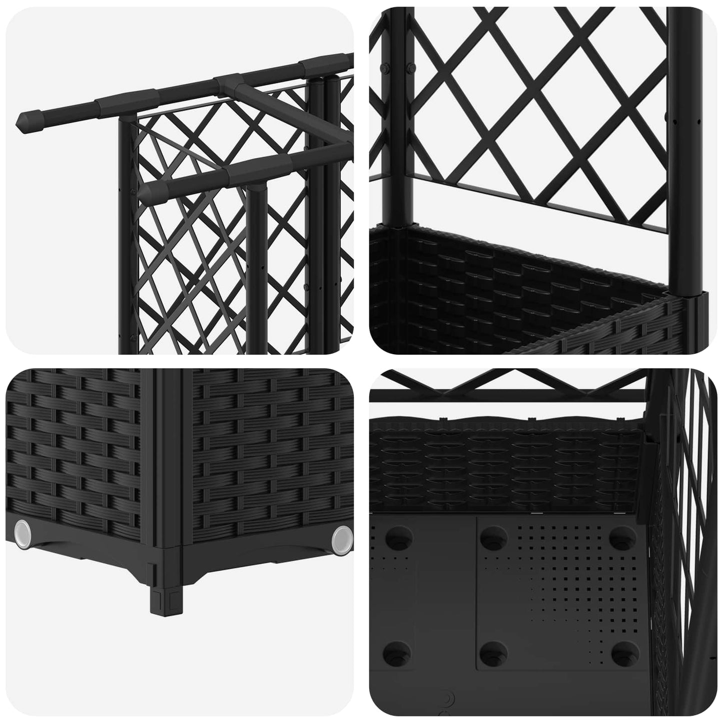 Letto Rialzato con Griglia e Tetto Nero 202,5 x 40 x 123 cm PP | homemem39