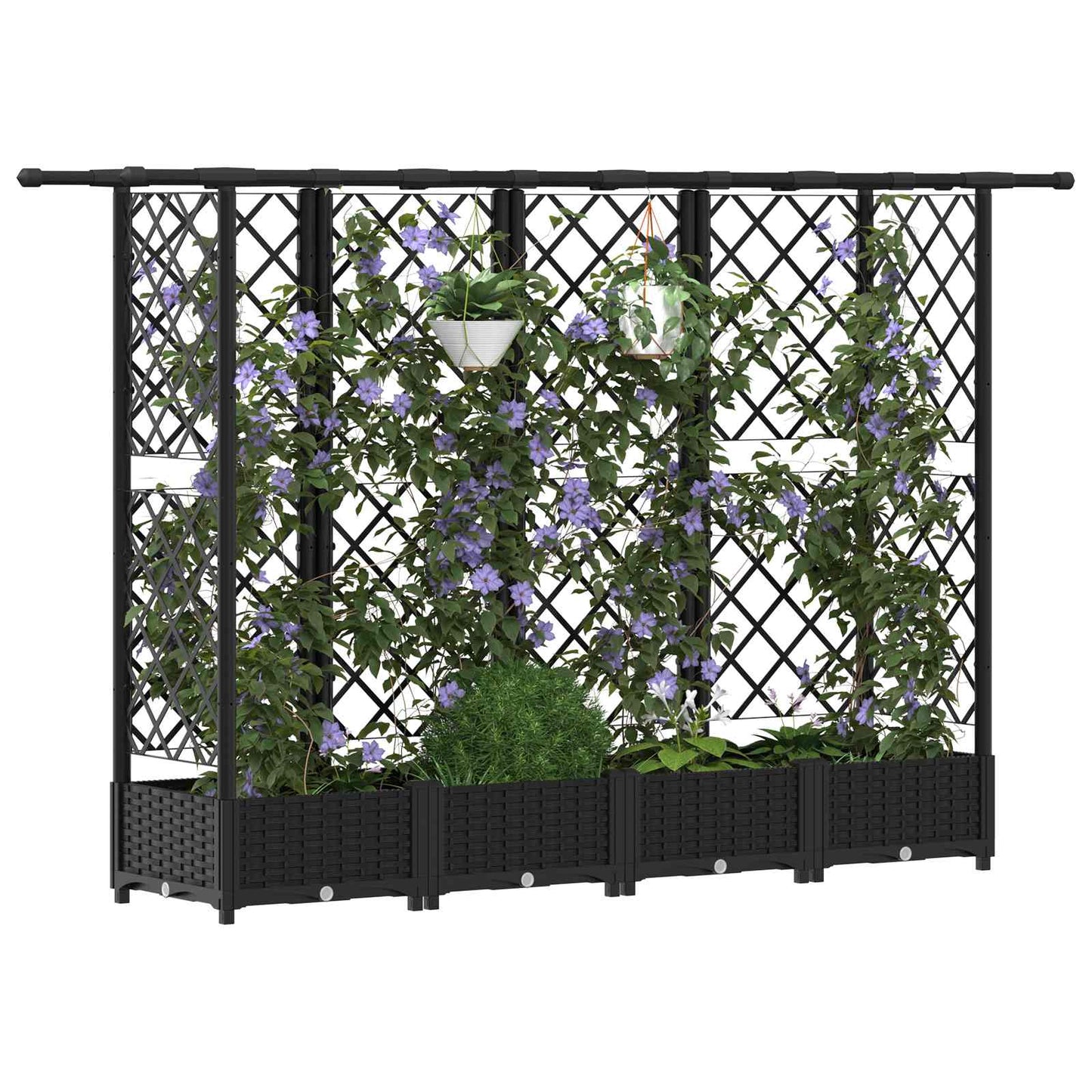 Letto Rialzato con Griglia e Tetto Nero 202,5 x 40 x 123 cm PP | homemem39