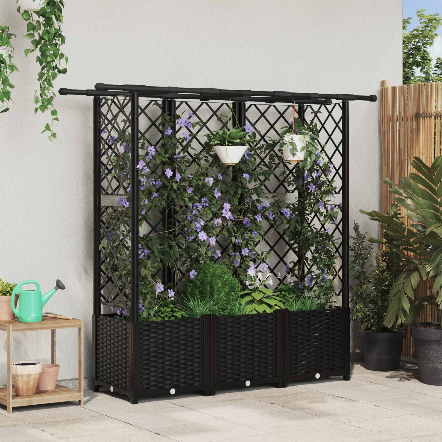 Letto Rialzato con Griglia e Tetto Nero 163,5 x 40 x 138 cm PP | homemem39