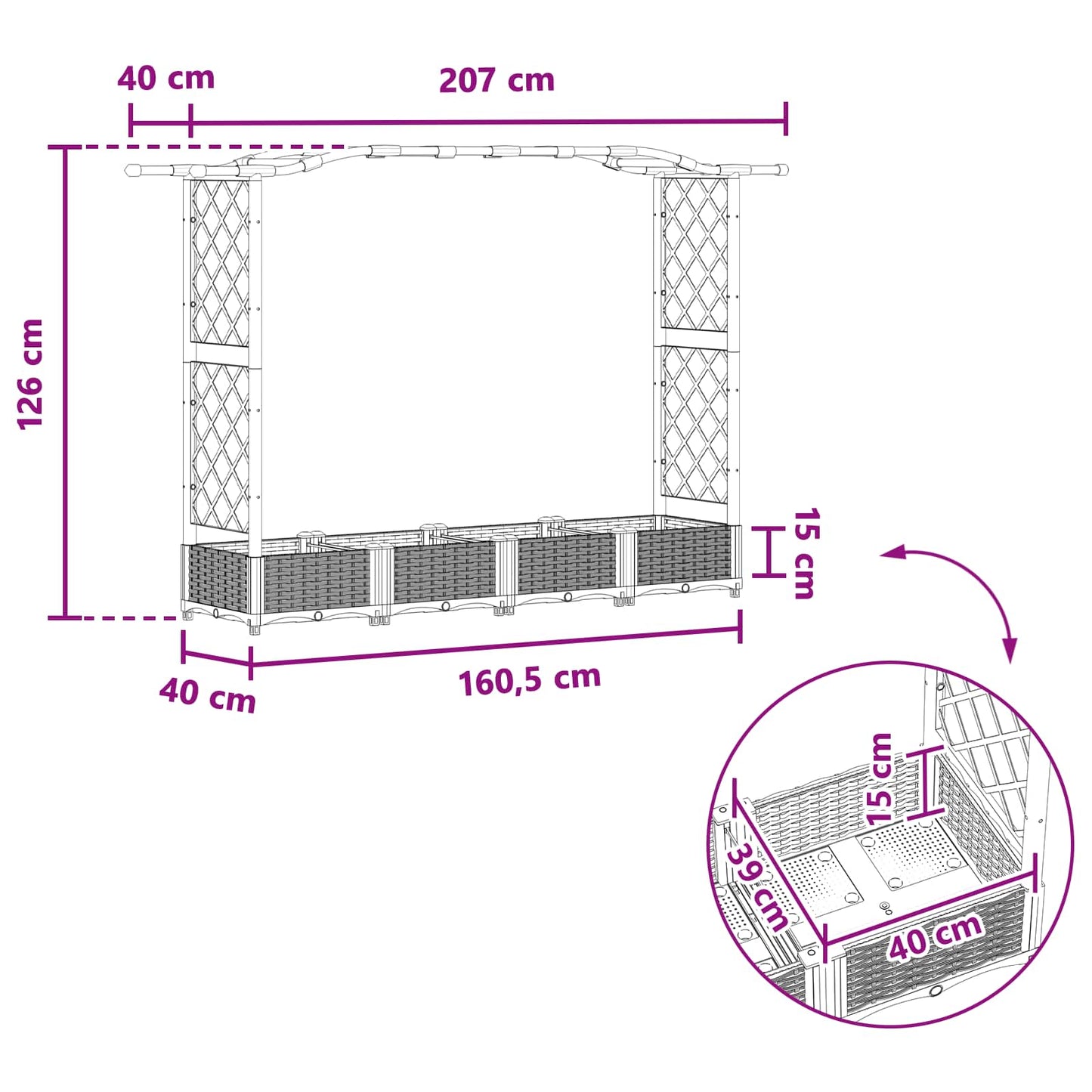 Letto Rialzato con Griglia e Tetto Grigio 207 x 40 x 126 cm PP | homemem39
