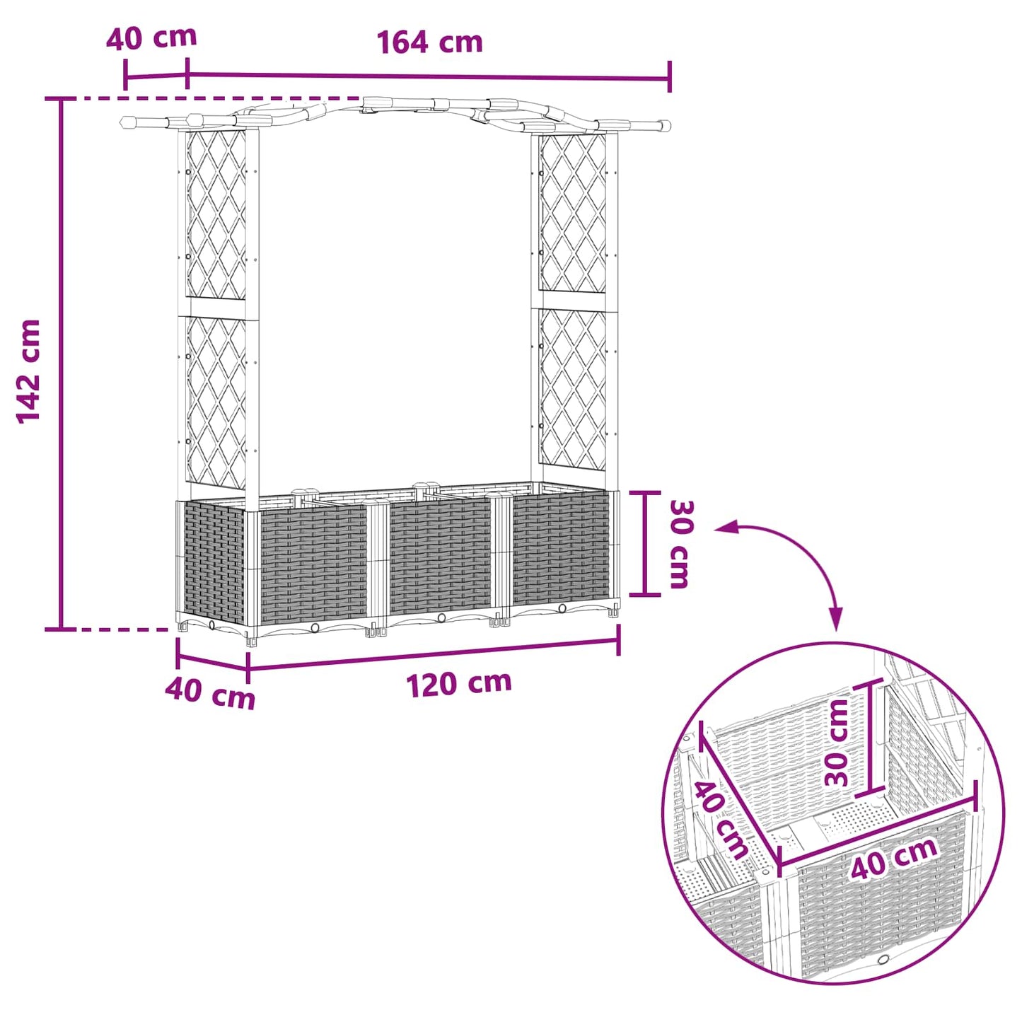 Letto Rialzato con Griglia e Tetto Grigio 164 x 40 x 142 cm PP | homemem39