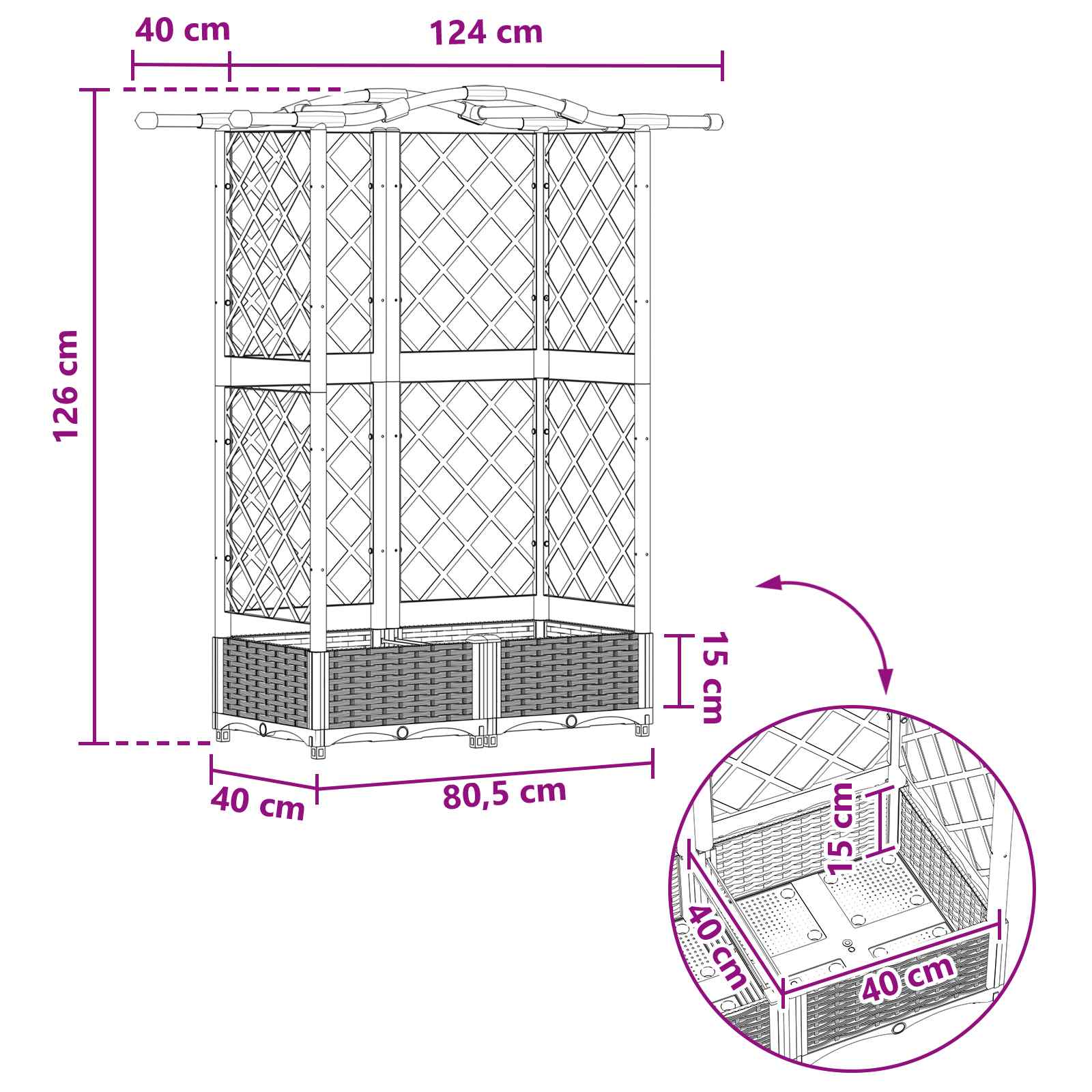Letto Rialzato con Griglia e Tetto Grigio 124 x 40 x 126 cm PP | homemem39