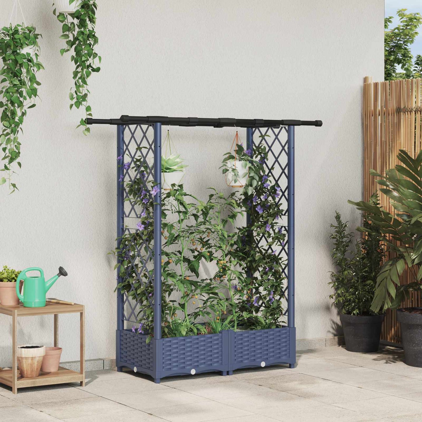 Letto Rialzato con Griglia e Tetto Grigio 122,5 x 40 x 123 cm | homemem39