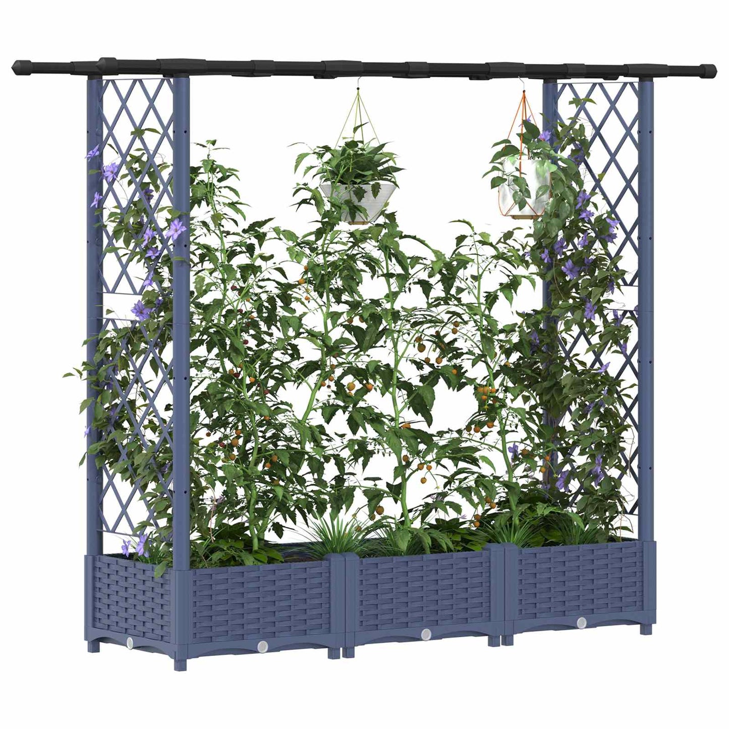 Letto Rialzato con Griglia e Tetto Grigio 164 x 40 x 123 cm PP | homemem39
