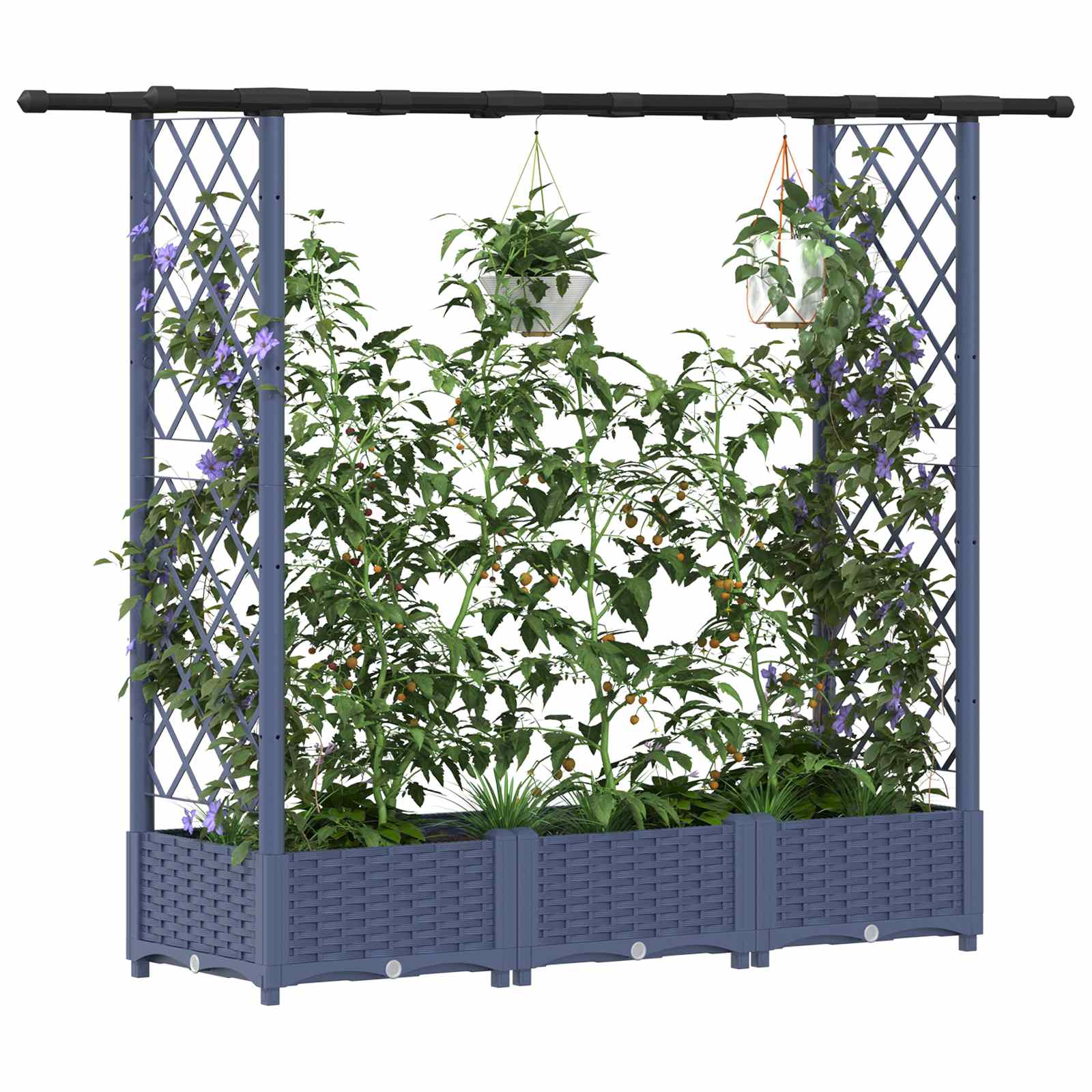 Letto Rialzato con Griglia e Tetto Grigio 164 x 40 x 123 cm PP | homemem39