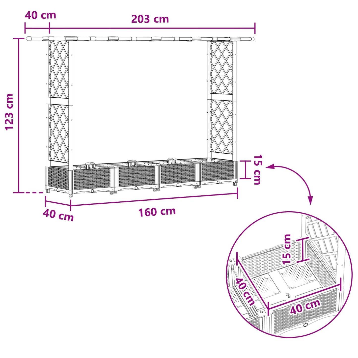 Letto Rialzato con Griglia e Tetto Grigio 203 x 40 x 123 cm PP | homemem39