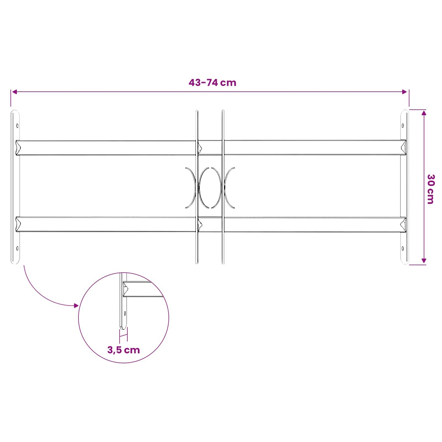Griglia di Sicurezza per Finestre con 2 Traverse 43-74 cm | homemem39