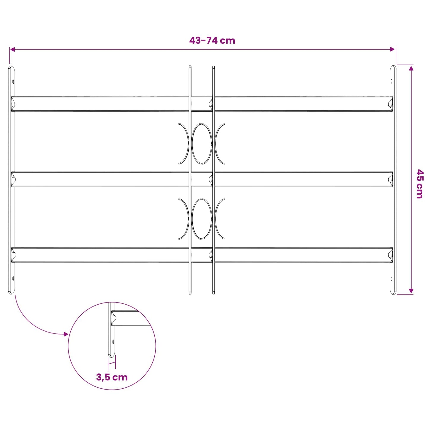 Griglia di Sicurezza per Finestra con 3 Traversine 43-74 cm | homemem39