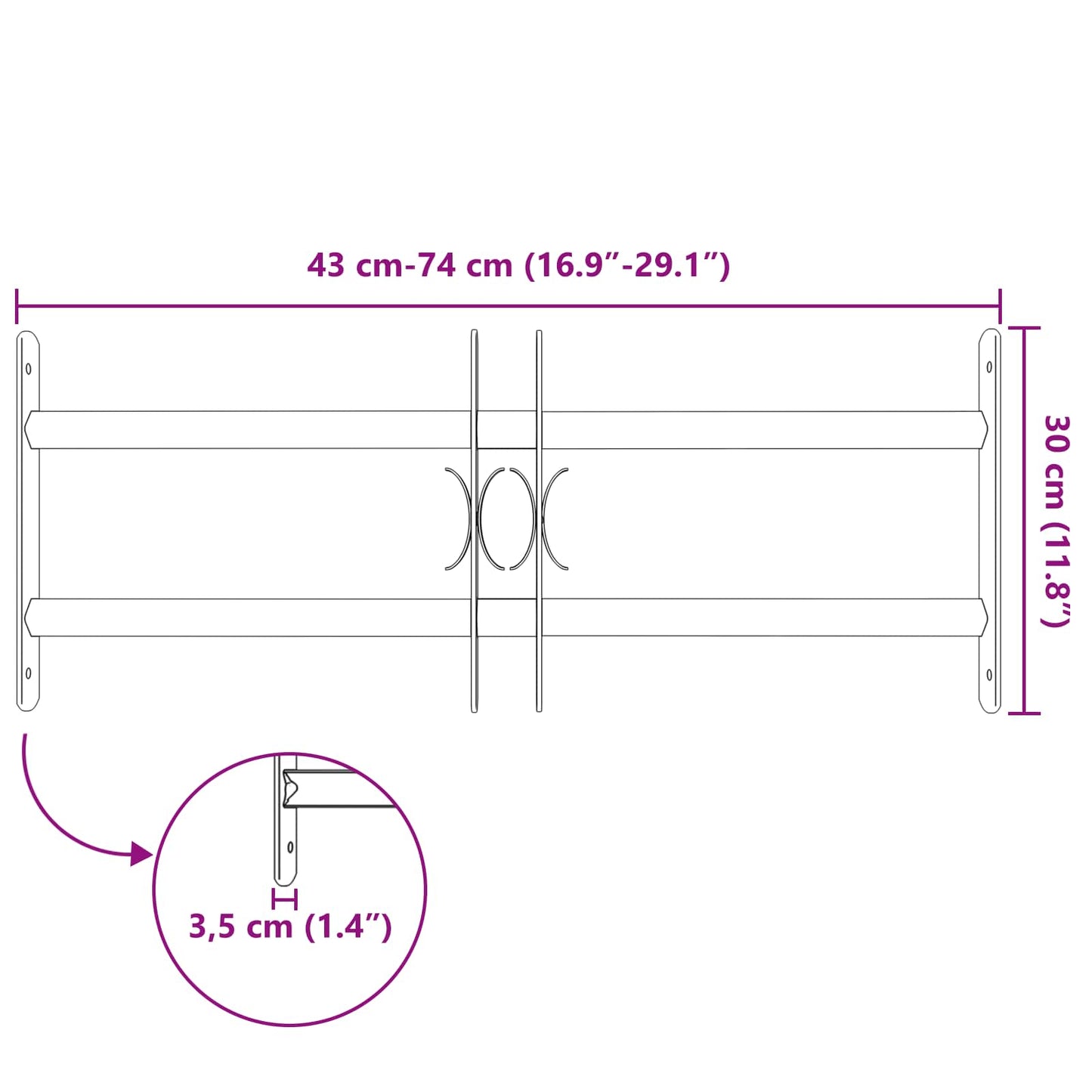 Griglia di Sicurezza per Finestre con 2 Traverse 3 pcs 43-74 cm | homemem39