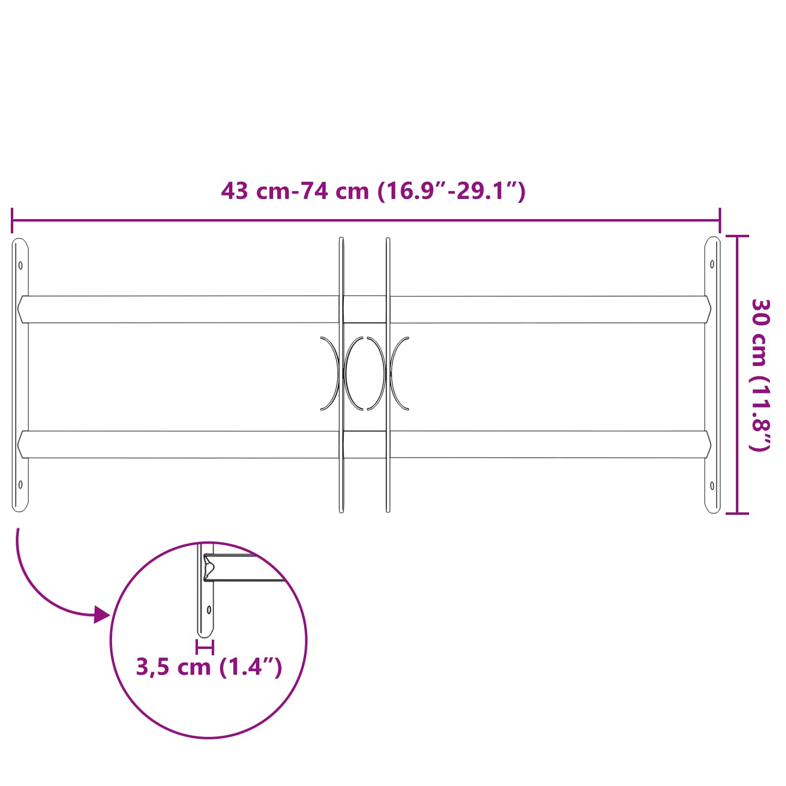 Griglia di Sicurezza per Finestre con 2 Traverse 3 pcs 43-74 cm | homemem39