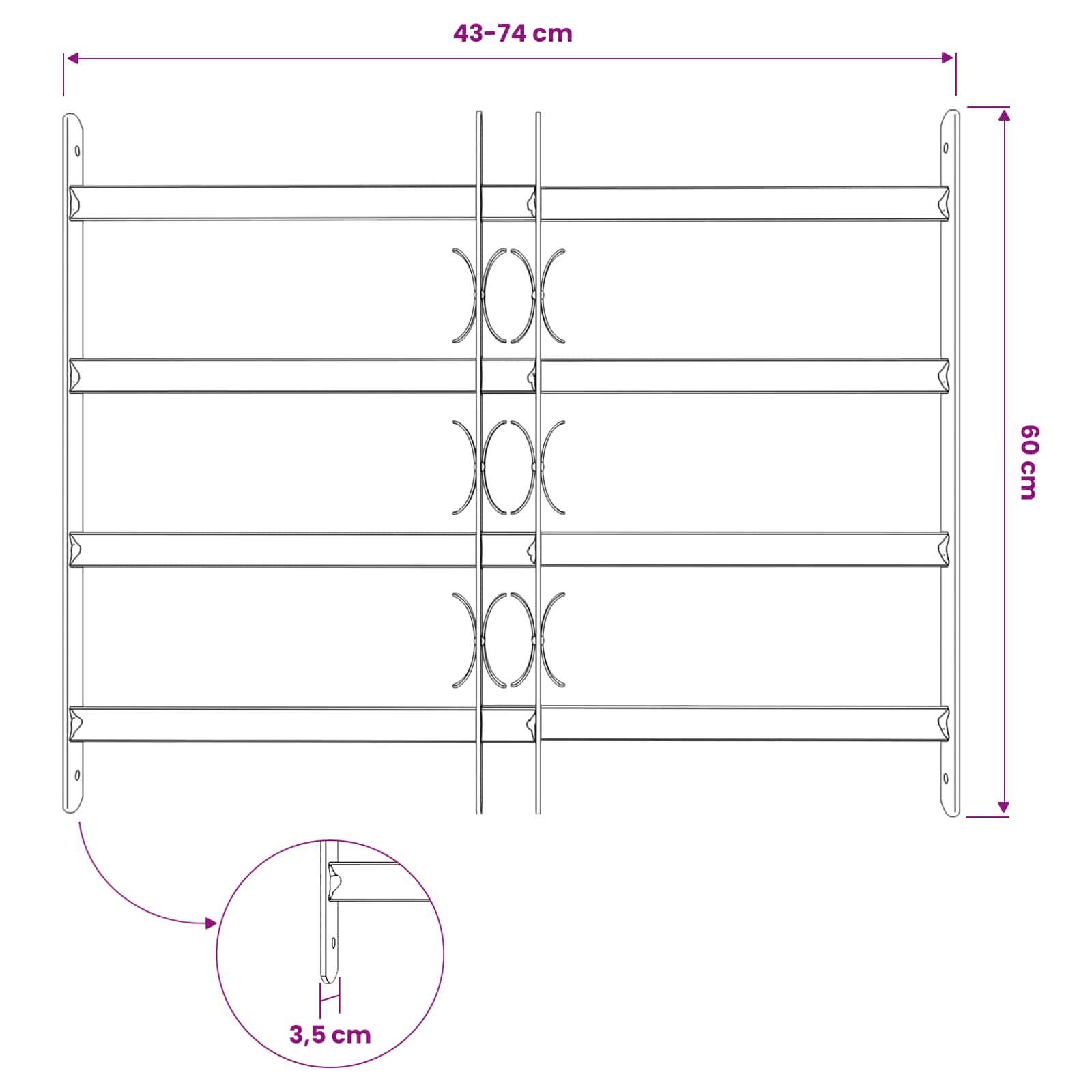 Griglia di sicurezza per finestre con 4 barre trasversali 3 pcs | homemem39