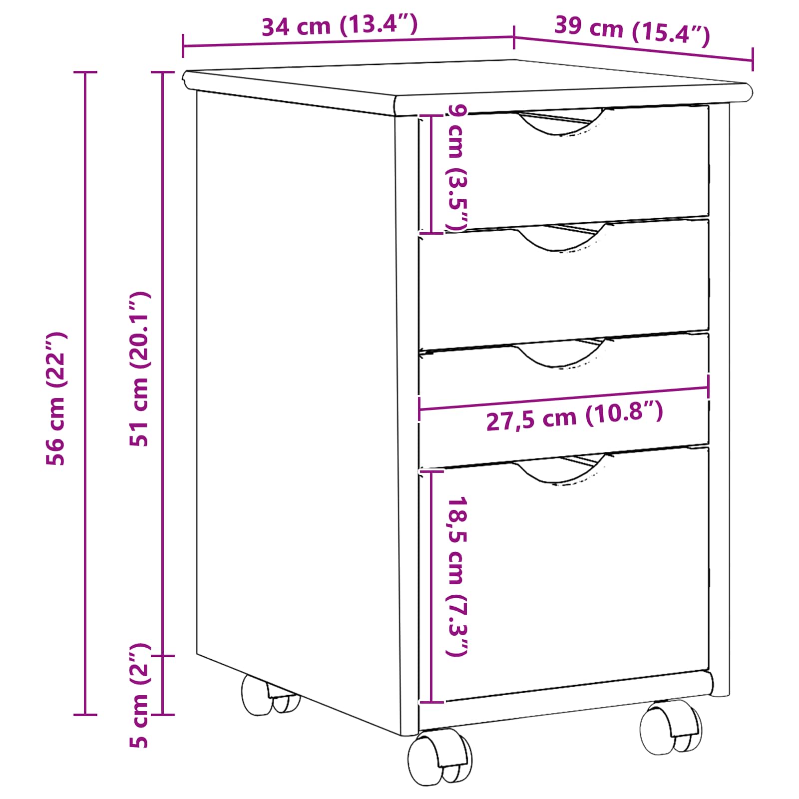 Mobile con Ruote con ruota Marrone 34 x 39 x 56 cm | homemem39
