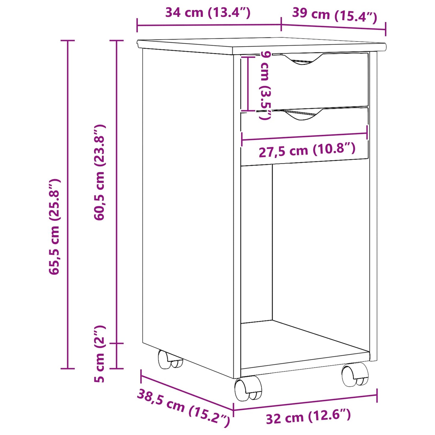 Mobile con Ruote Marrone 34 x 39 x 65,5 cm | homemem39