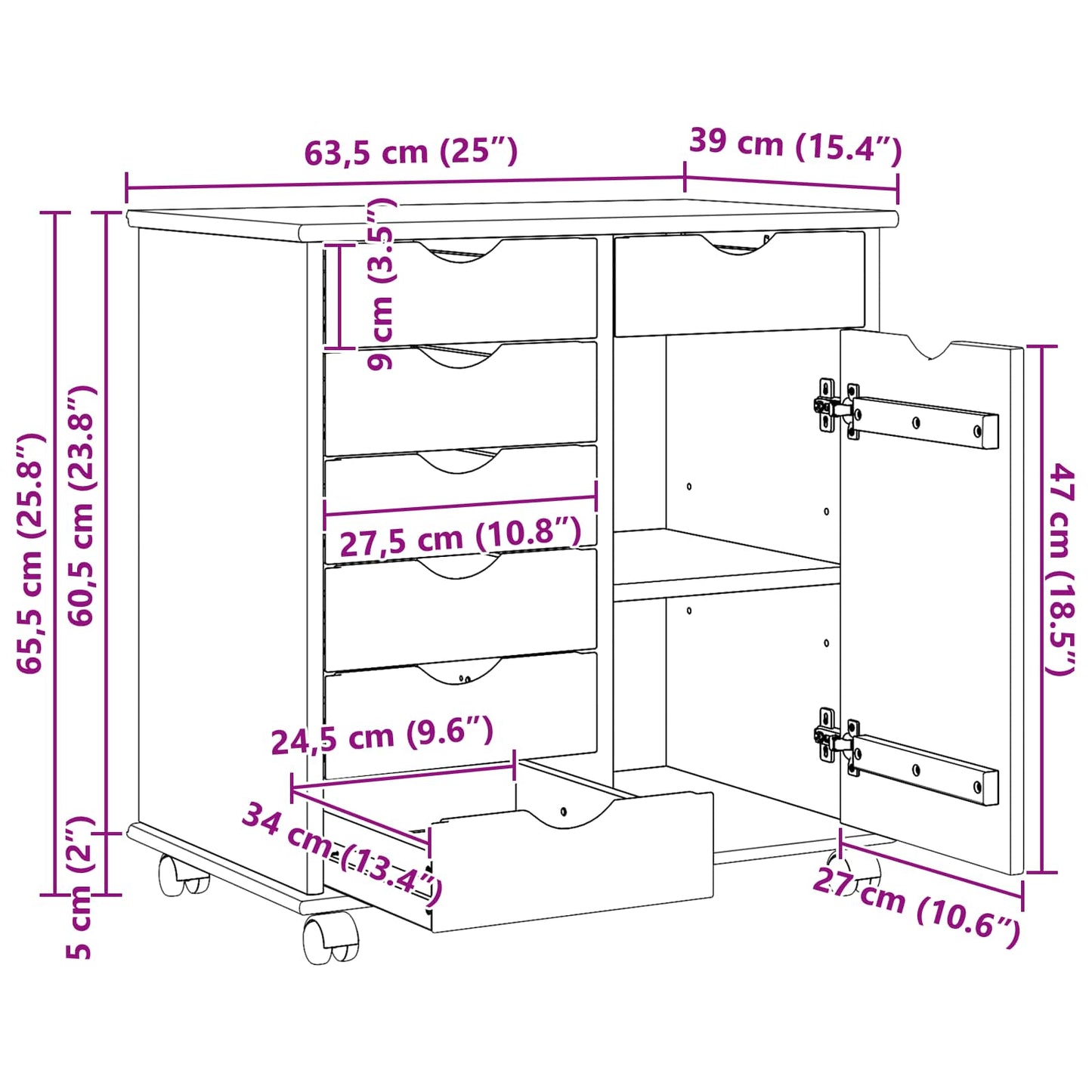 Mobile con Ruote con ruota Marrone 63,5 x 39 x 65,5 cm