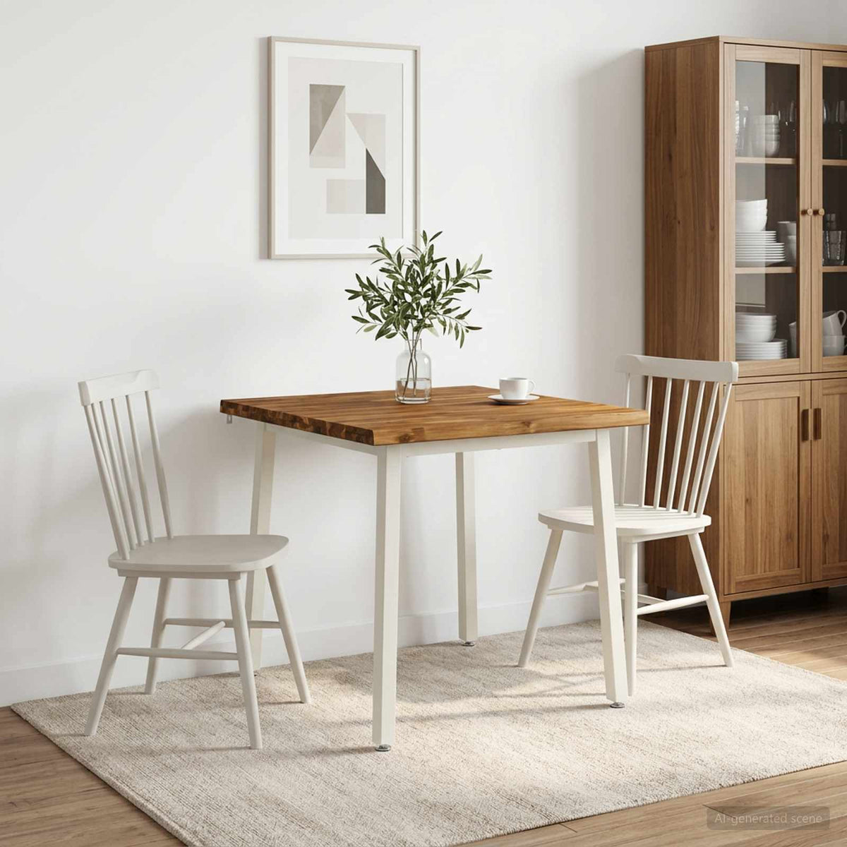 60 x 55 x 75 cm Legno di Acacia Massello Naturale e Bianco | homemem39