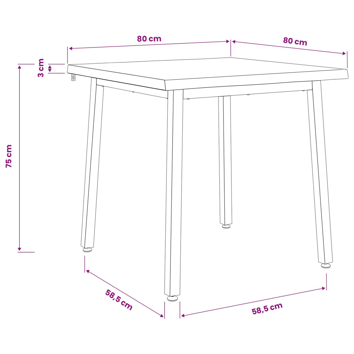 80 x 80 x 75 cm Legno di Acacia Massello Naturale e Bianco | homemem39