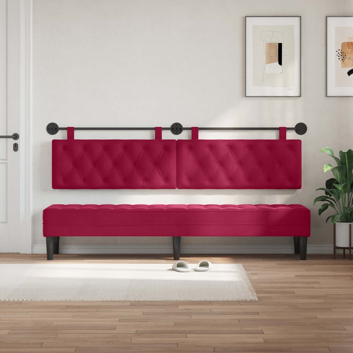 Testiera sospesa Con luce LED Rosso Vino Velluto