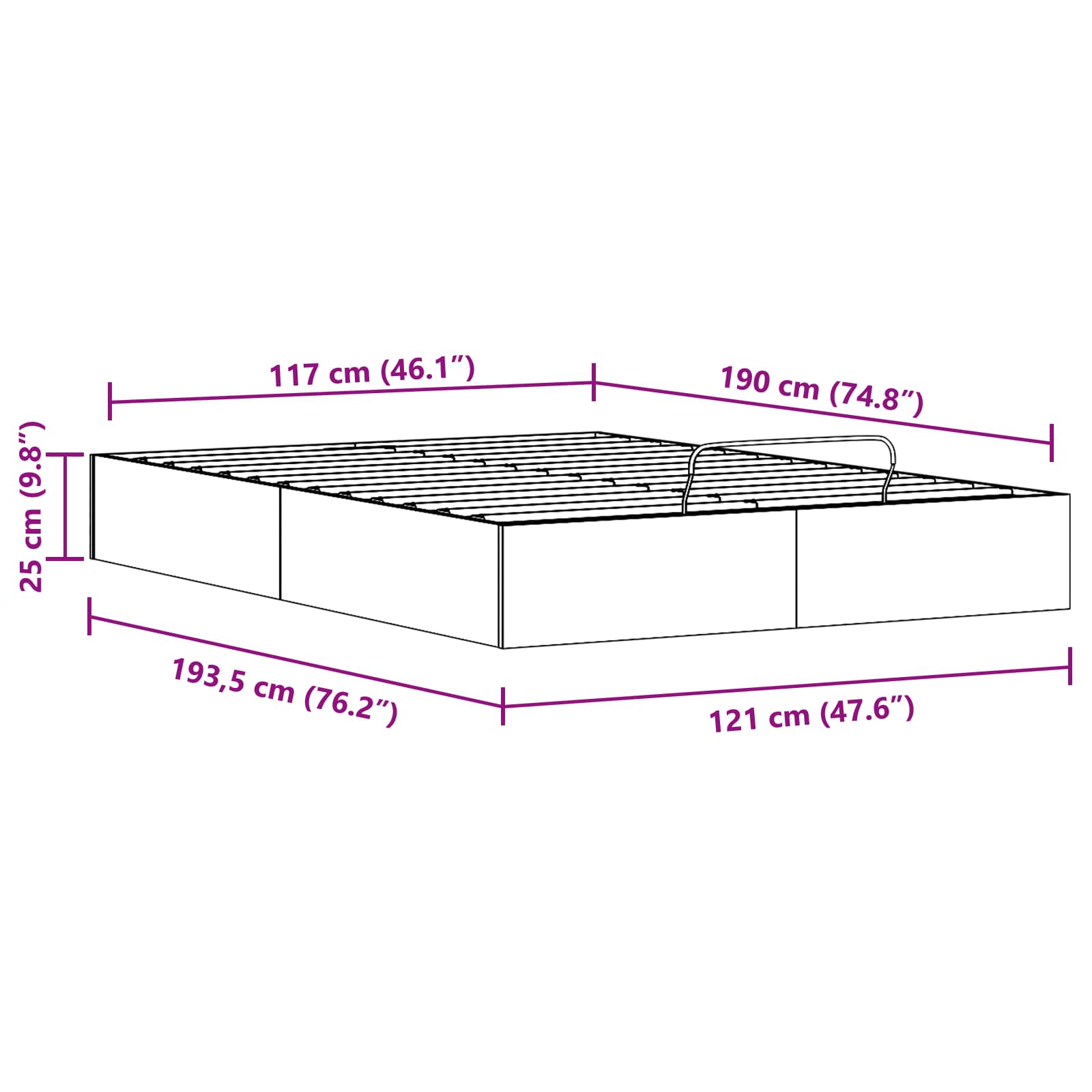 Telaio del Letto Ottomano con Ripostiglio Naturale 120 x 190 cm | homemem39
