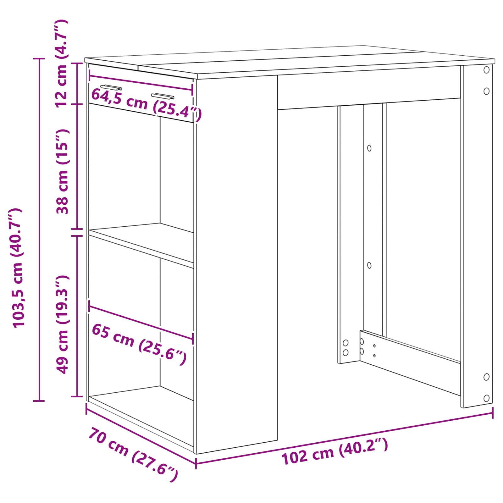 Tavolo da bar Rovere Nero 102 x 70 x 103,5 cm Legno multistrato | homemem39