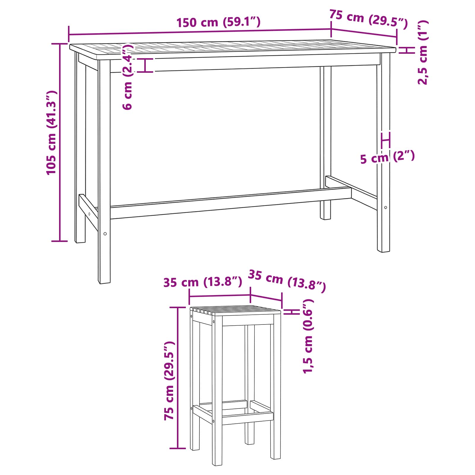 Set Bar da Esterno 7 pcs Naturale Legno di teak solido | homemem39