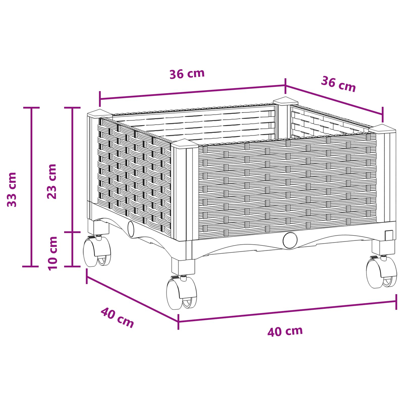 Vaso da Giardino con Ruote Marrone 40 x 40 x 29 cm PP | homemem39