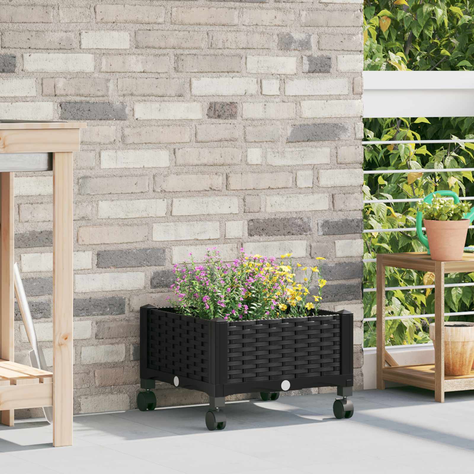 Vaso da Giardino con Ruote Nero 40 x 40 x 29 cm PP | homemem39