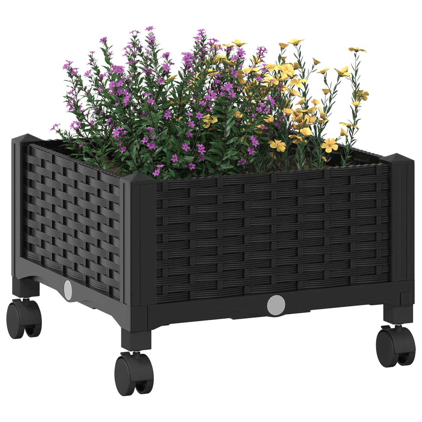 Vaso da Giardino con Ruote Nero 40 x 40 x 29 cm PP | homemem39