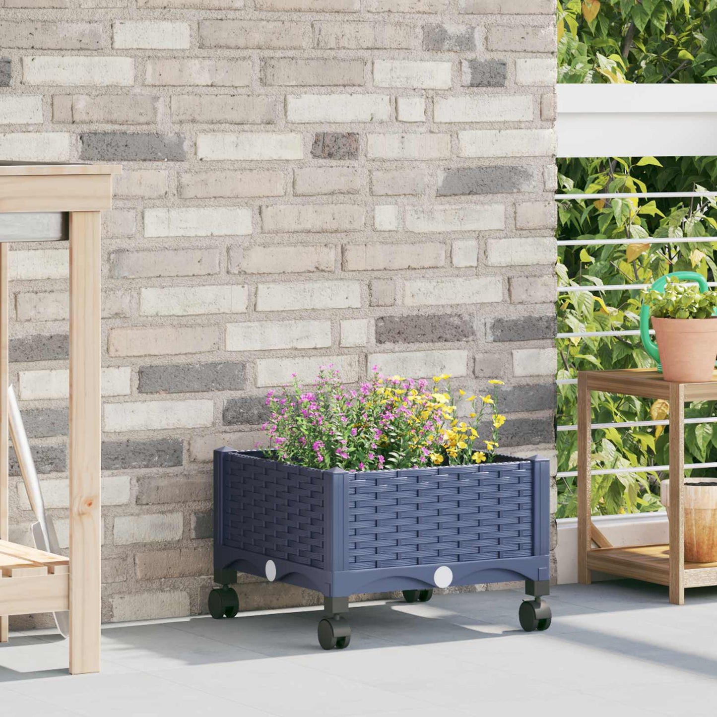 Vaso da Giardino con Ruote Blu Grigio 40 x 40 x 33 cm PP | homemem39