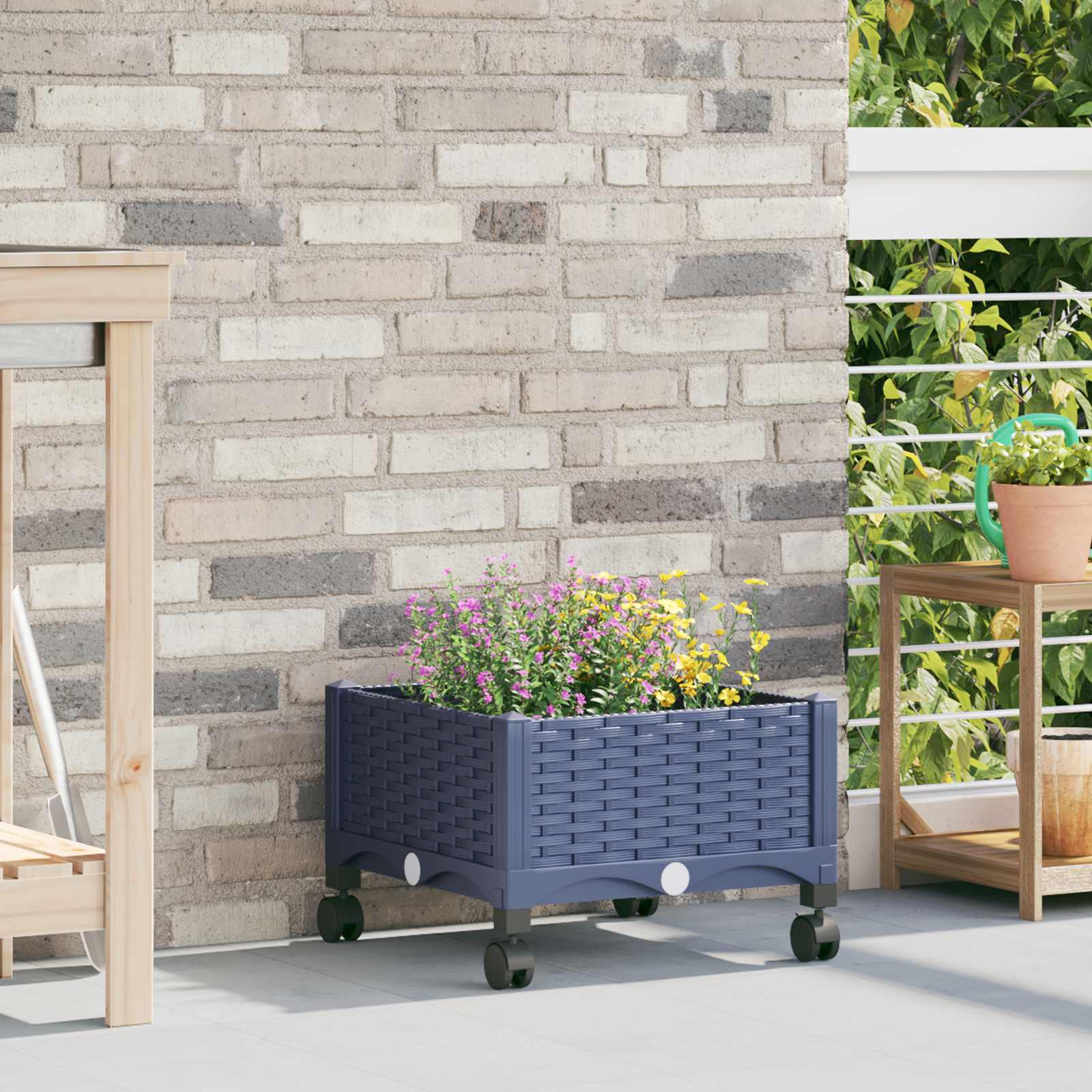 Vaso da Giardino con Ruote Blu Grigio 40 x 40 x 33 cm PP | homemem39